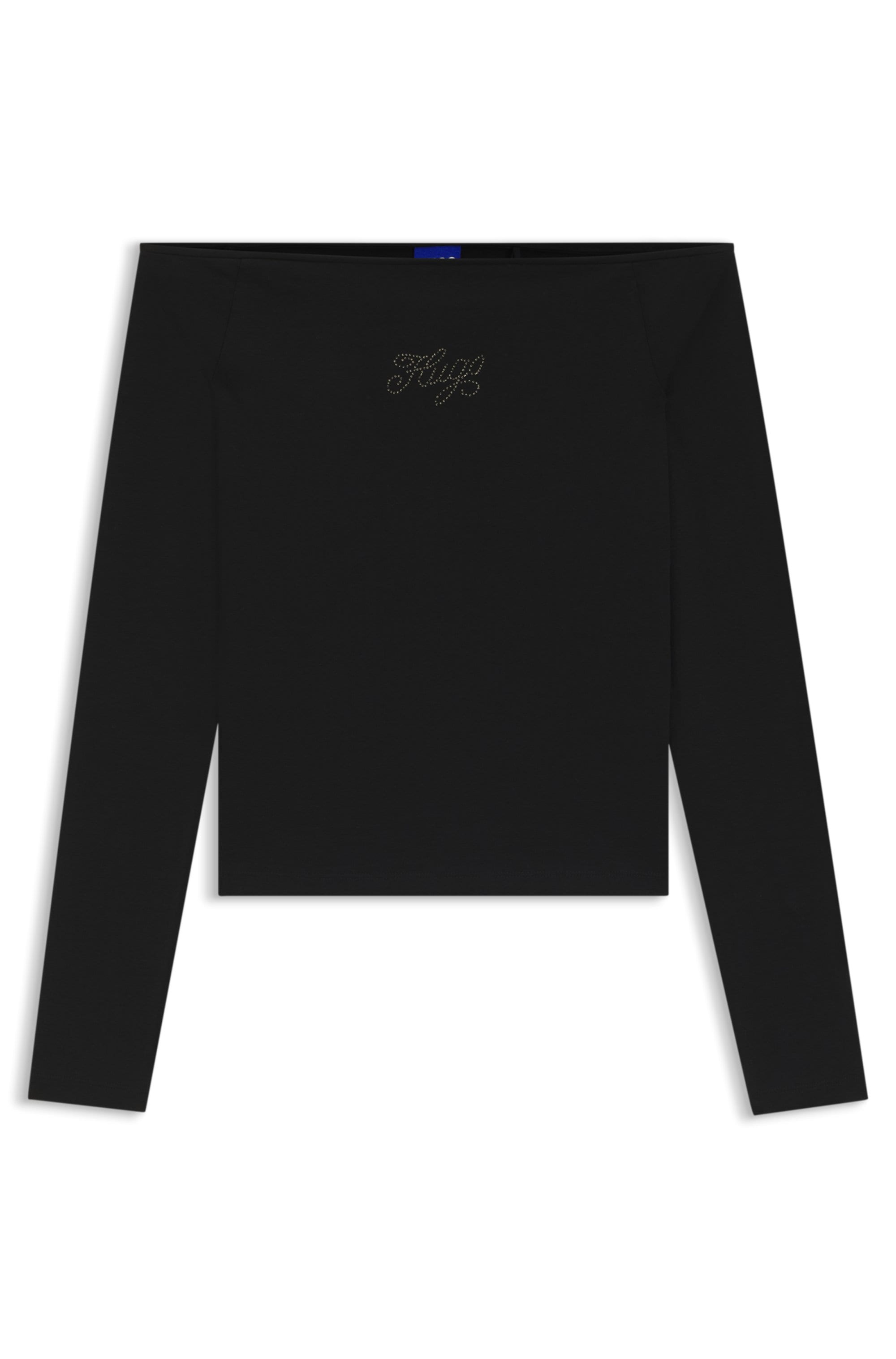 HUGO Blue Langarmshirt »Dolder«, schulterfrei, mit Strasssteinbesatz vorn
