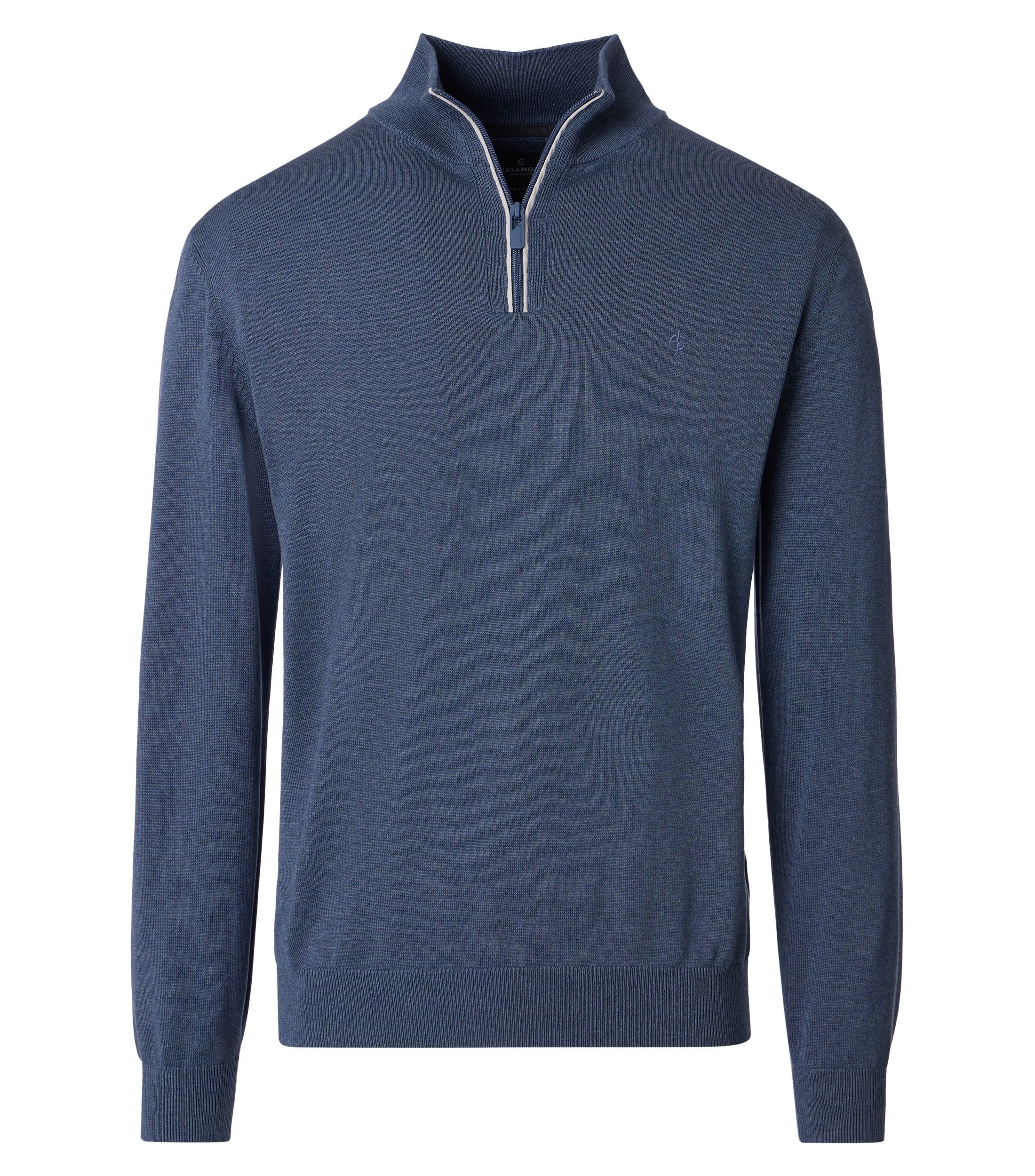Troyer CASAMODA "CASAMODA Stricktroyer uni", Herren, Gr. M, blau (132 blau), 100% Baumwolle, Pullover Troyer