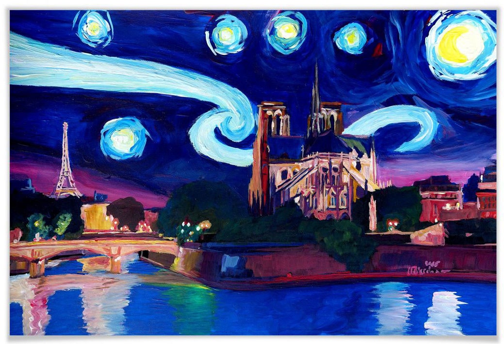 Wall-Art Poster »Van Gogh Stil Stadt Paris bei Nacht«, Stadt, (1 St.),  Poster, Wandbild, Bild, Wandposter kaufen | BAUR