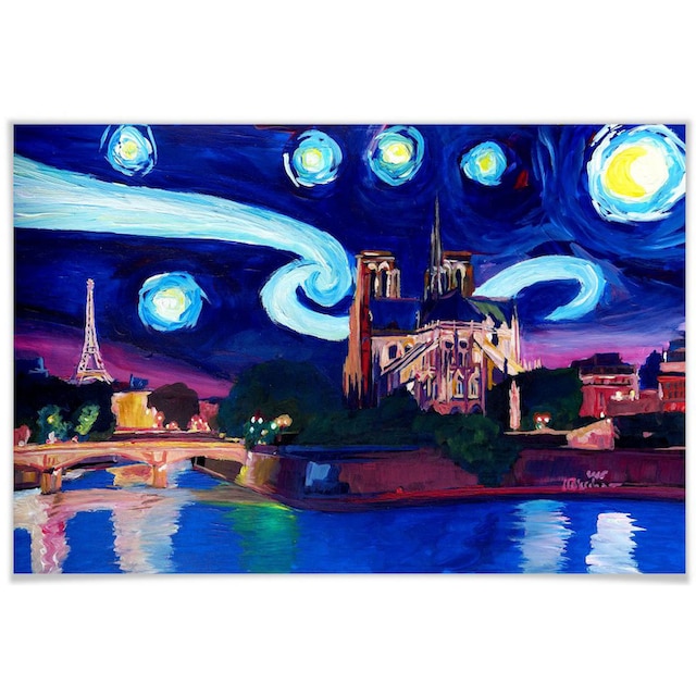 Wall-Art Poster »Van Gogh Stil Stadt Paris bei Nacht«, Stadt, (1 St.),  Poster, Wandbild, Bild, Wandposter kaufen | BAUR