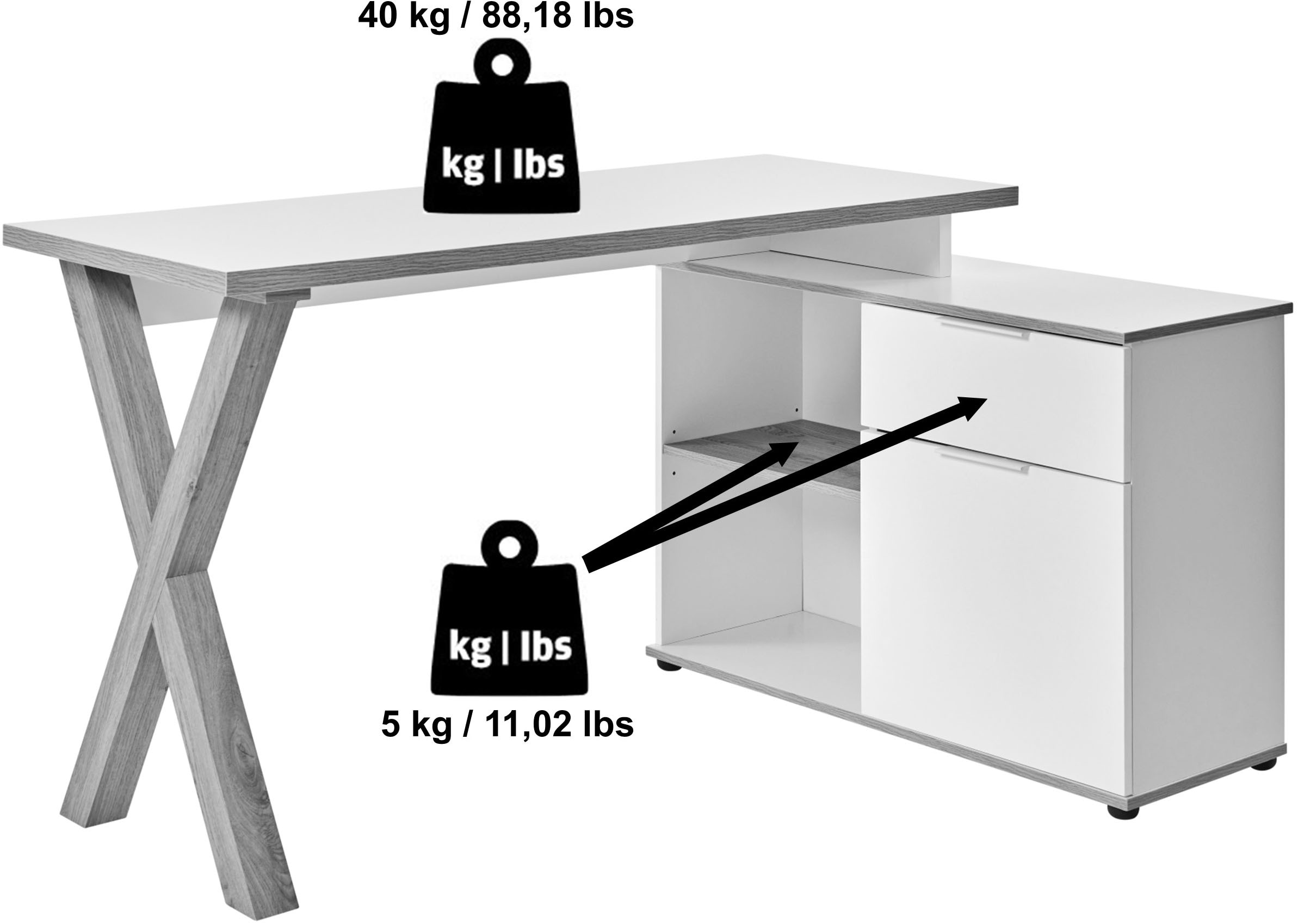 Jahnke Eckschreibtisch »X-CLUB C 40 E« 1 Stk. tlg. wechselseitig montierbar, X-Gestell