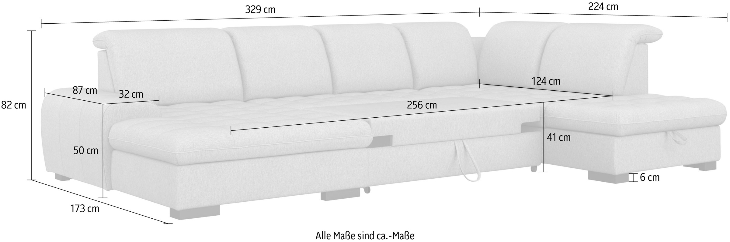 sit&more Wohnlandschaft »Luxor U-Form«, wahlweise mit Bettfunktion, Bettkasten und Kopfteilverstellung