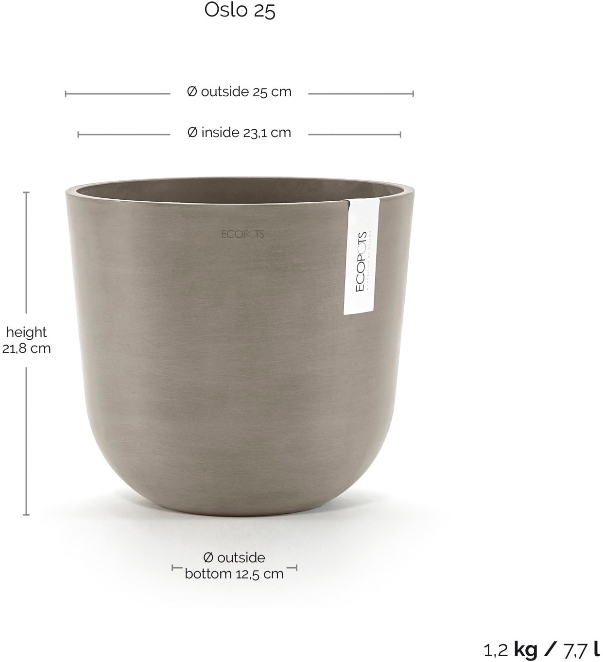 ECOPOTS Blumentopf »Oslo 25 Taupe« für innen und außen: frostsicher, bruchsicher und lichtbeständig