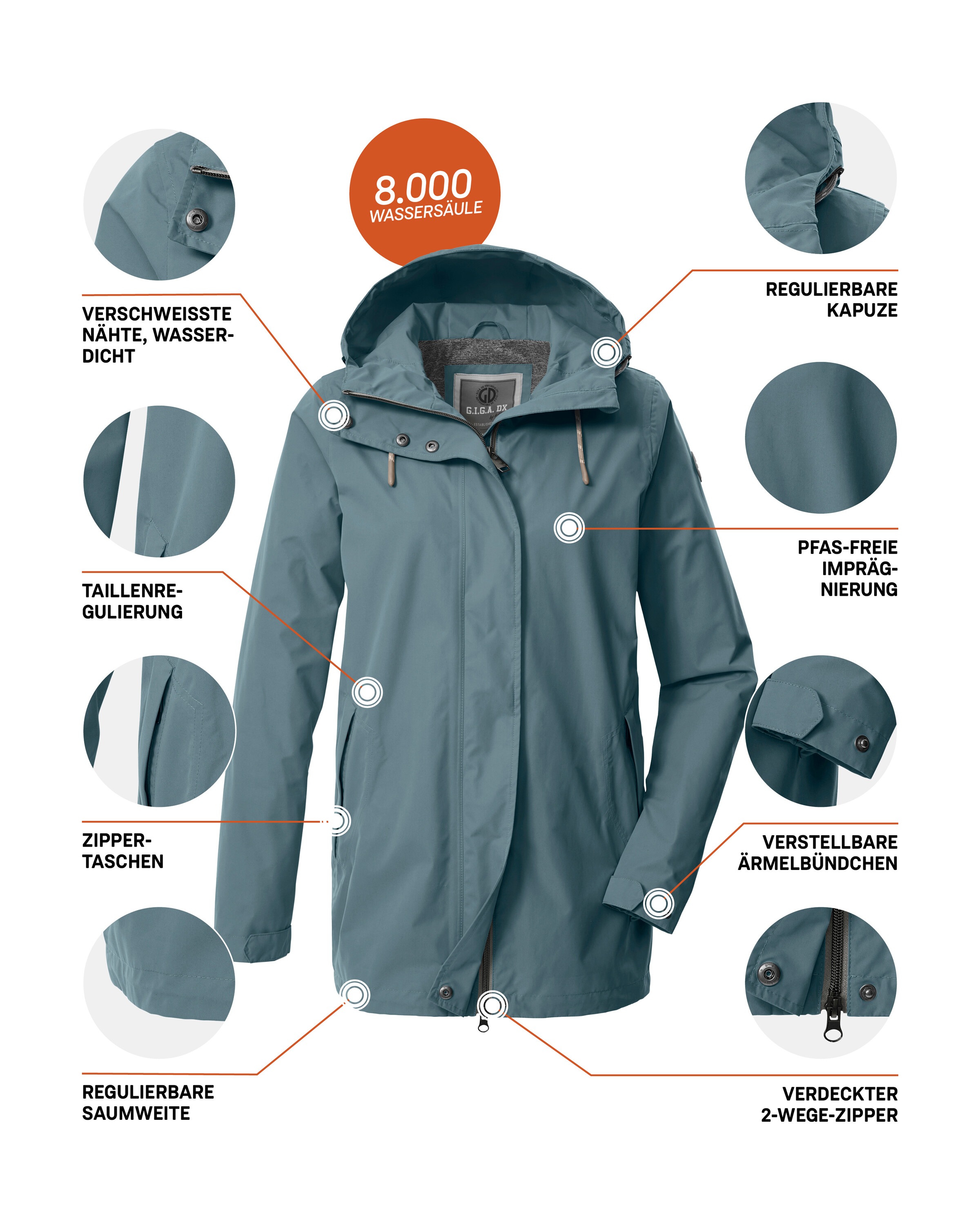 G.I.G.A. DX by killtec Funktionsjacke »Damen Funktionsjacke OOGS 1«, Wasser- und winddichte Damenjacke, regulierbar, PFAS-frei imprägniert