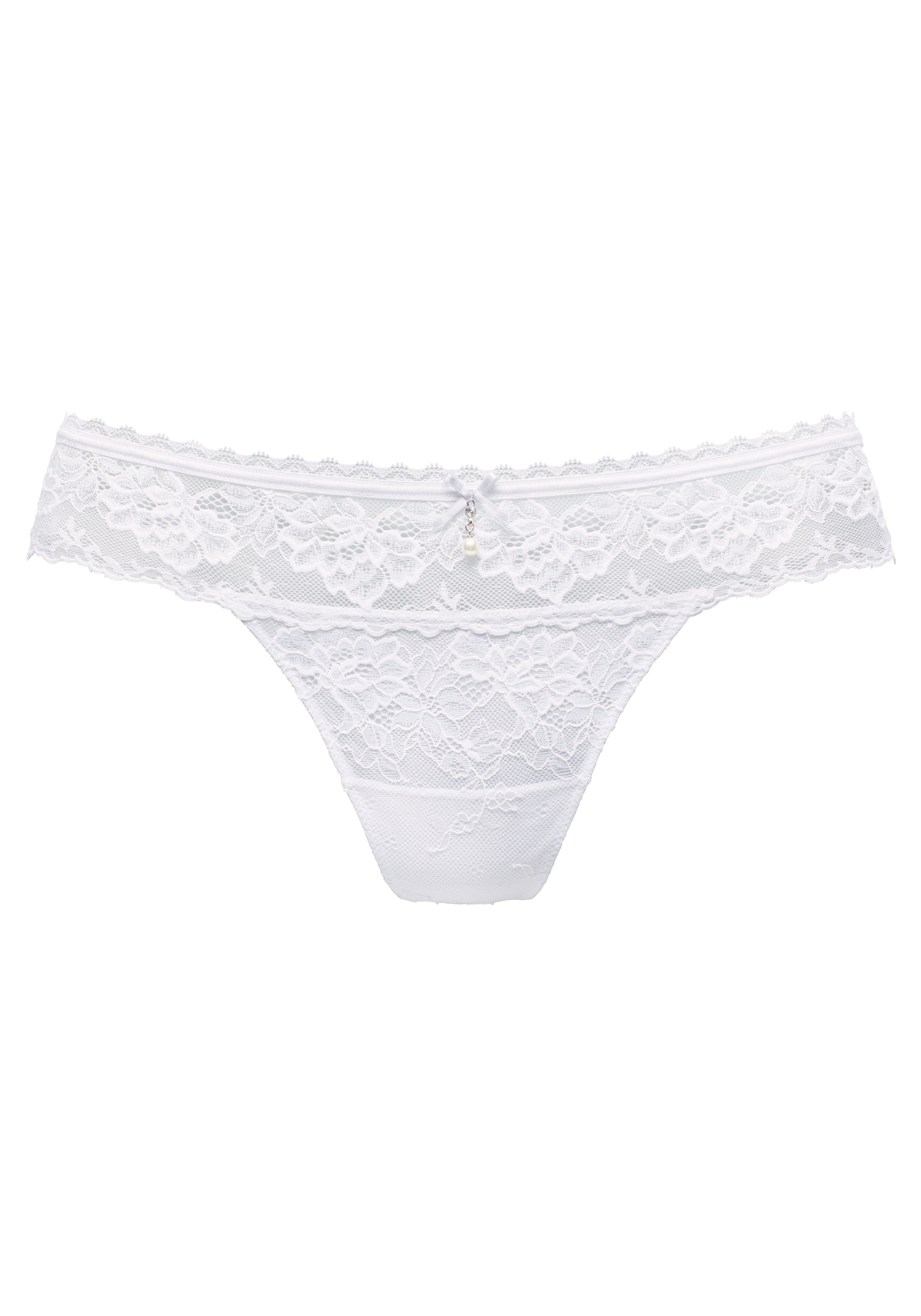 LASCANA String, rundum aus zarter Jacquardspitze mit edlem Schmuckaccessoire