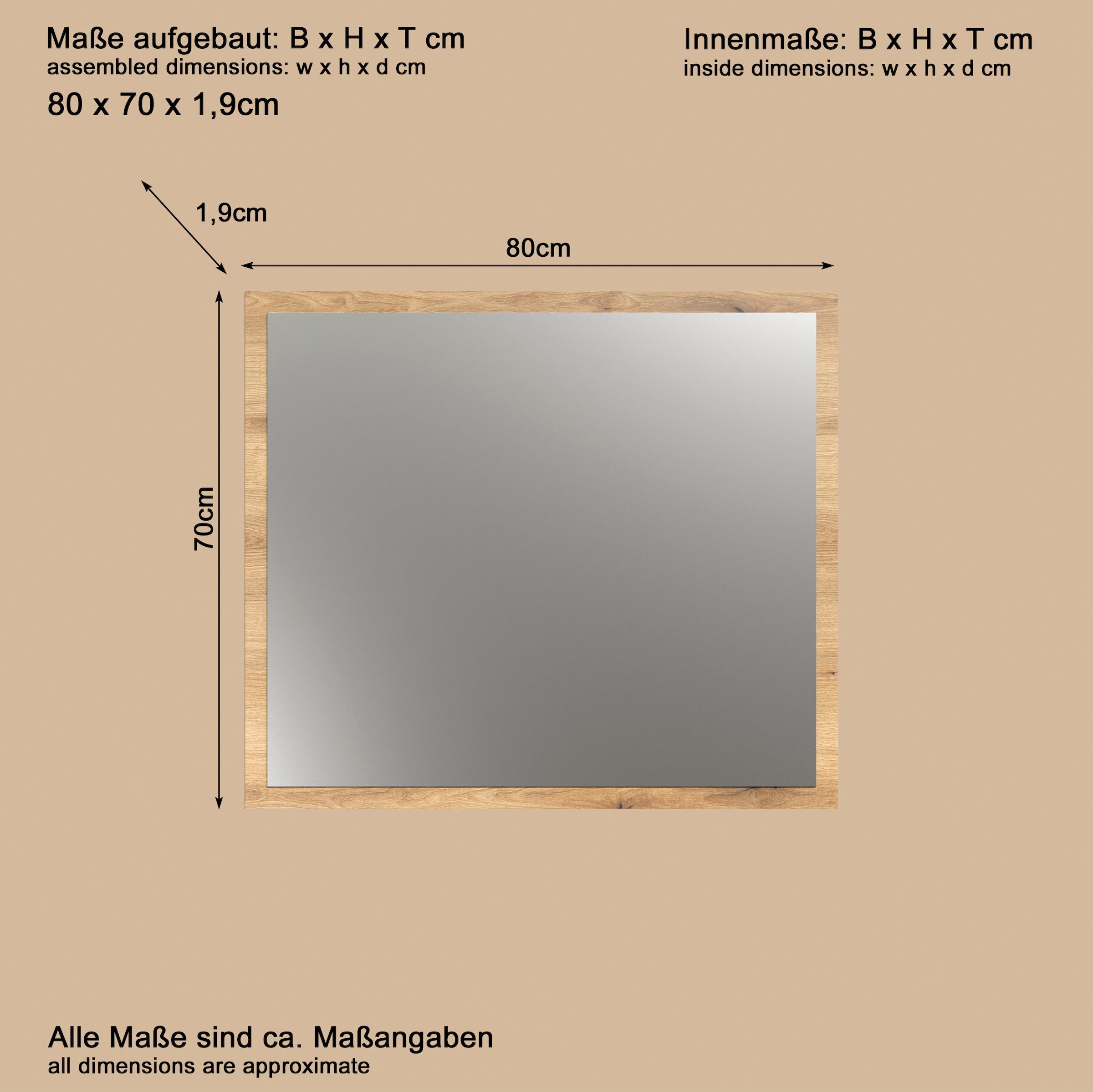 Home affaire Garderobenspiegel »Estepona« Wandspiegel mit 4 mm Spiegel-Floatglas – (B/T/H) 80/2/70 cm