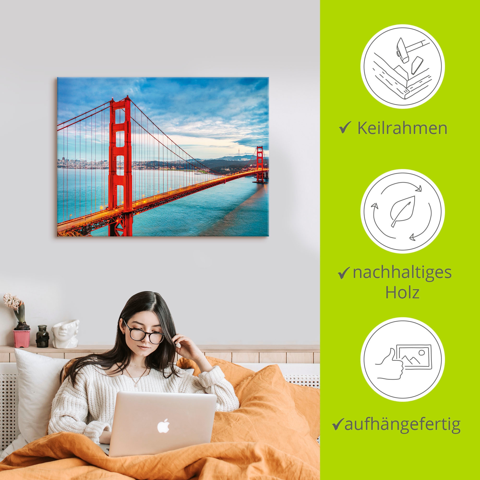 Artland Wandbild »Golden Gate Bridge«, Brücken, (1 St.), als Alubild, Outdoorbild, Leinwandbild, Poster, Wandaufkleber