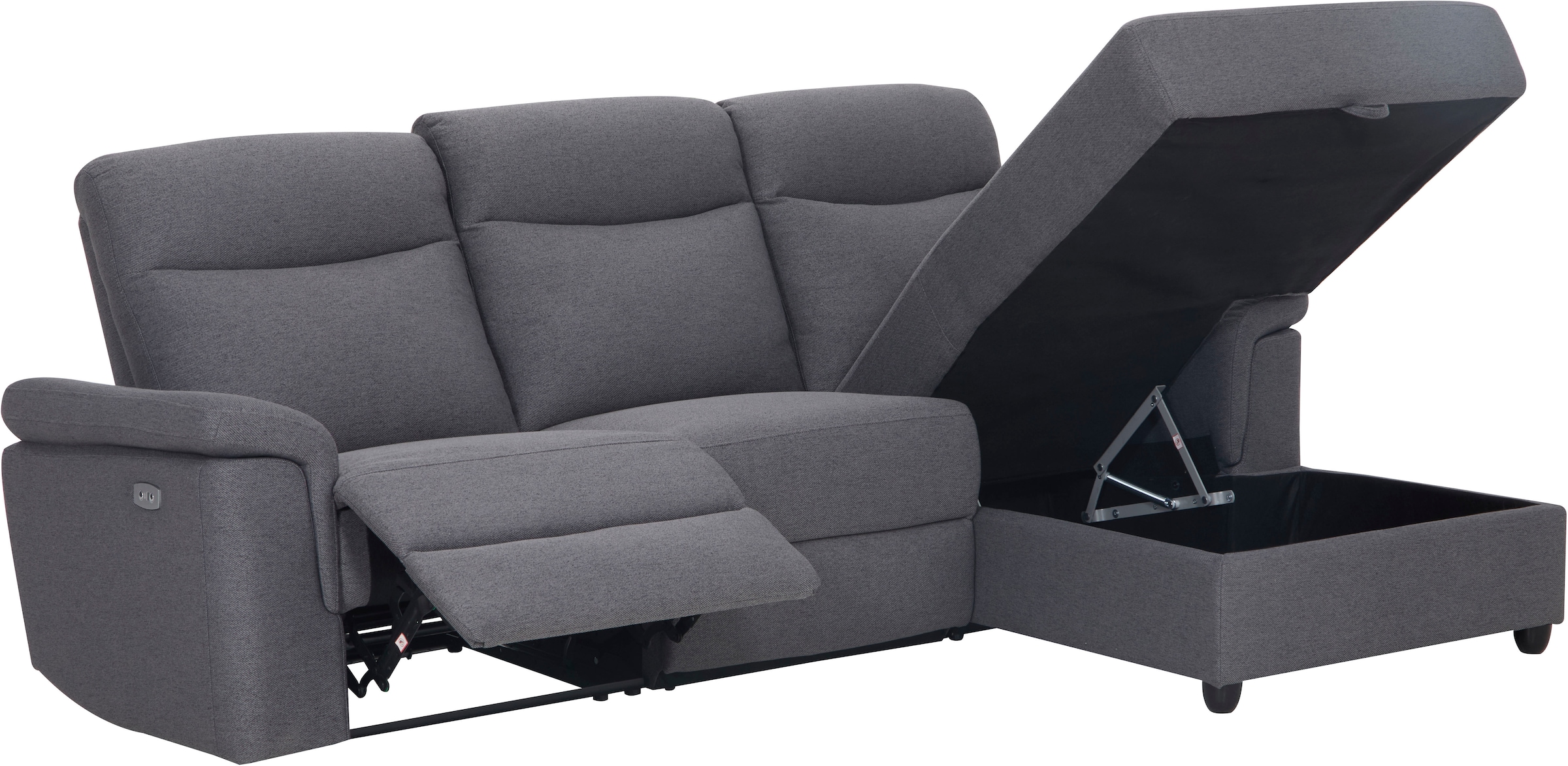 Home affaire Ecksofa »BRIONNE, L-Form, 255cm, manuelle u. elektrische Funktion (USB A/C),«, Liegefunktion, Stauraum, Federkernpolsterung, Webstoff