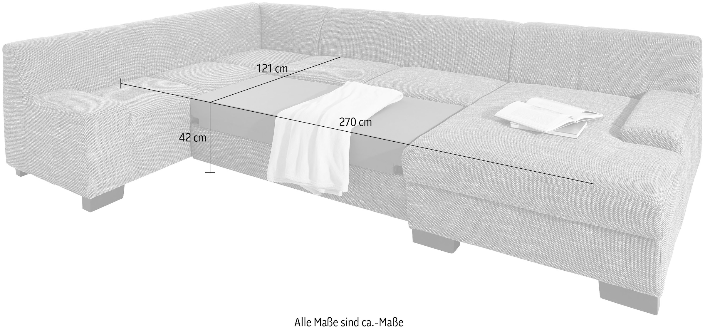DOMO collection Wohnlandschaft »Norma, mit Kunstleder- oder Lederbezug, viel Platz, zeitlos & elegant«, extrabreite Armlehnen, U-Form, wahlweise mit Bettfunktion