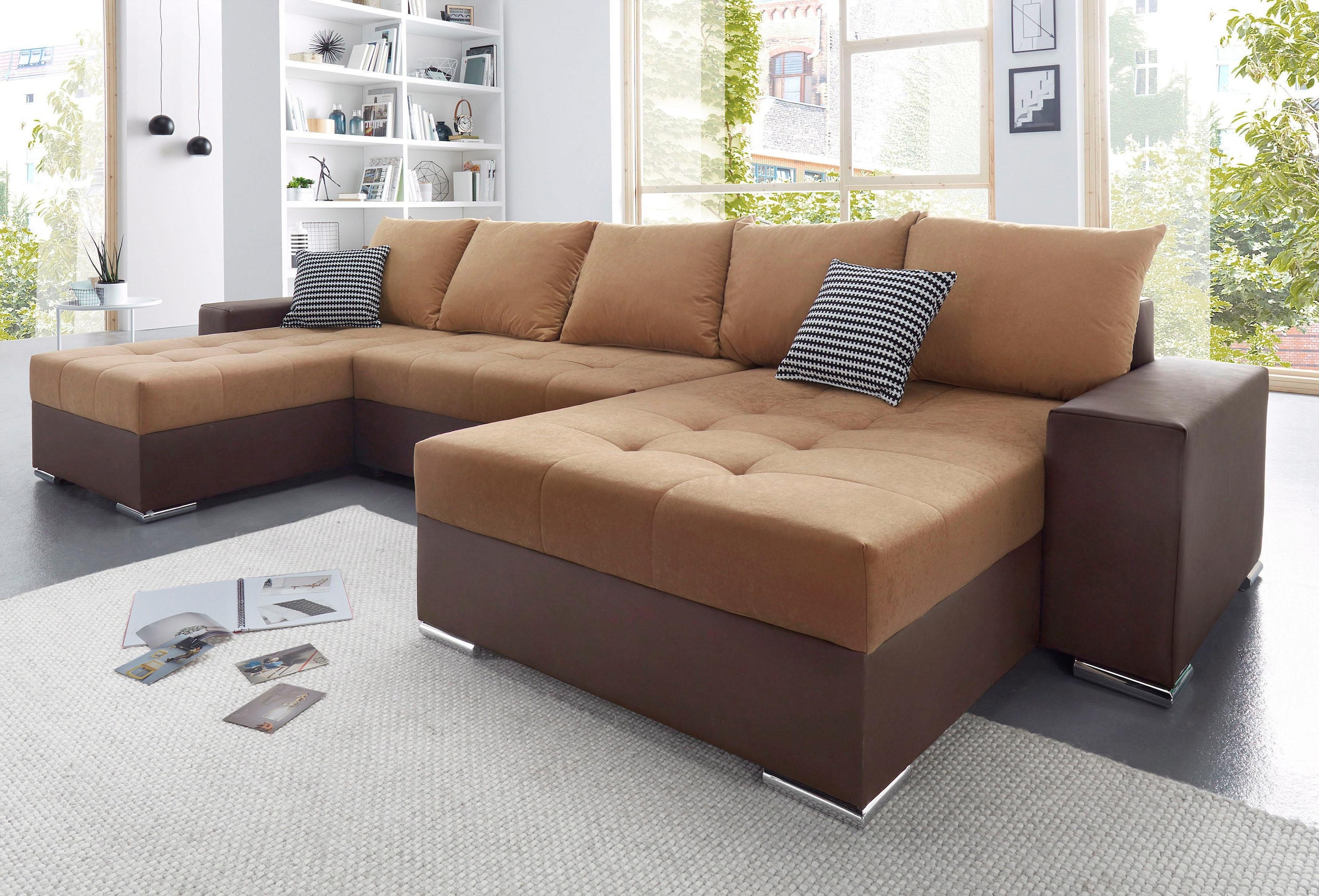 COLLECTION AB Wohnlandschaft »XXL-Josy U-Form, Breite 333 cm, mit 2 Recamieren 77 & 97 cm«, inkl. Bettfunktion, Bettkasten, mit 5 gleich großen Rückenkissen
