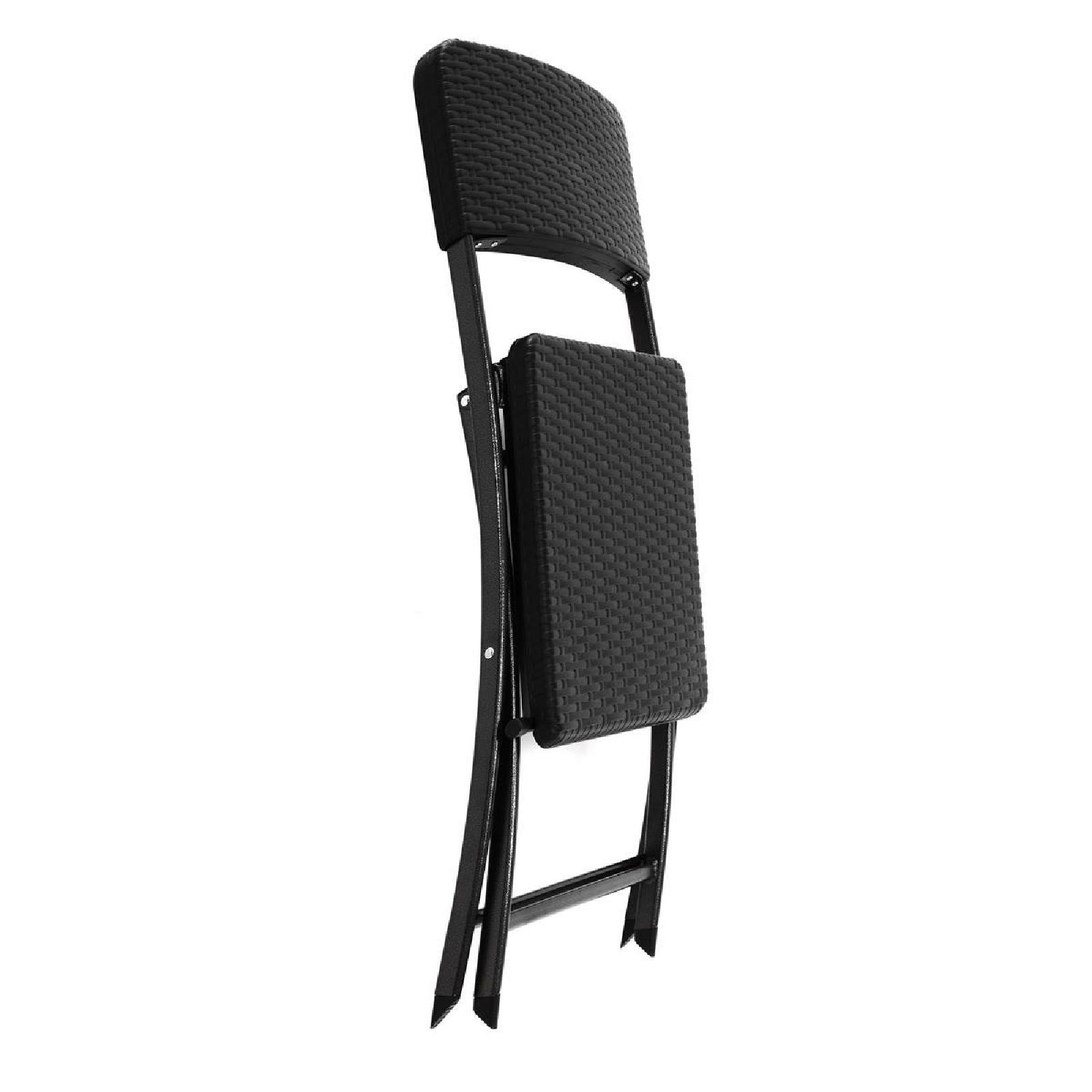 VCM Folding Garden Chair Rattan Look Black 3