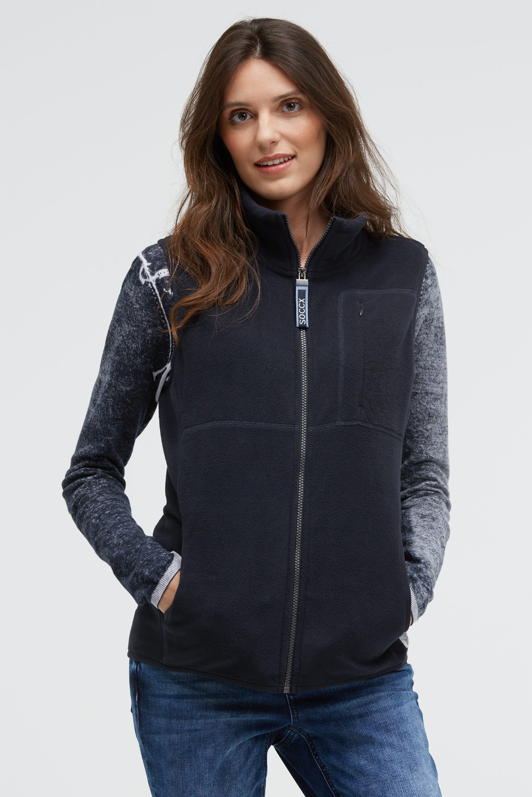 SOCCX Fleeceweste mit Brusttasche