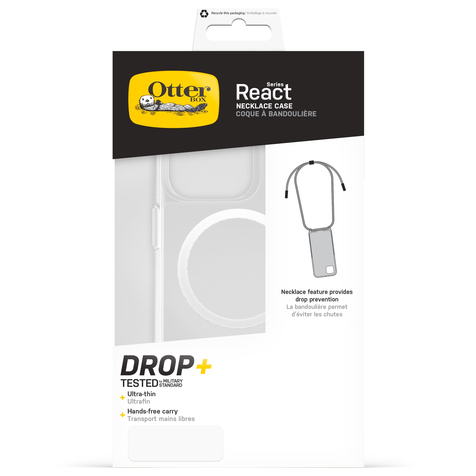 Otterbox Case zum Umhängen »React Necklace Hülle für MagSafe für Apple iPhone 15 Pro«, Apple iPhone 15 Pro, ultraschlanke, schützende Hülle mit verstellbarer Handykette