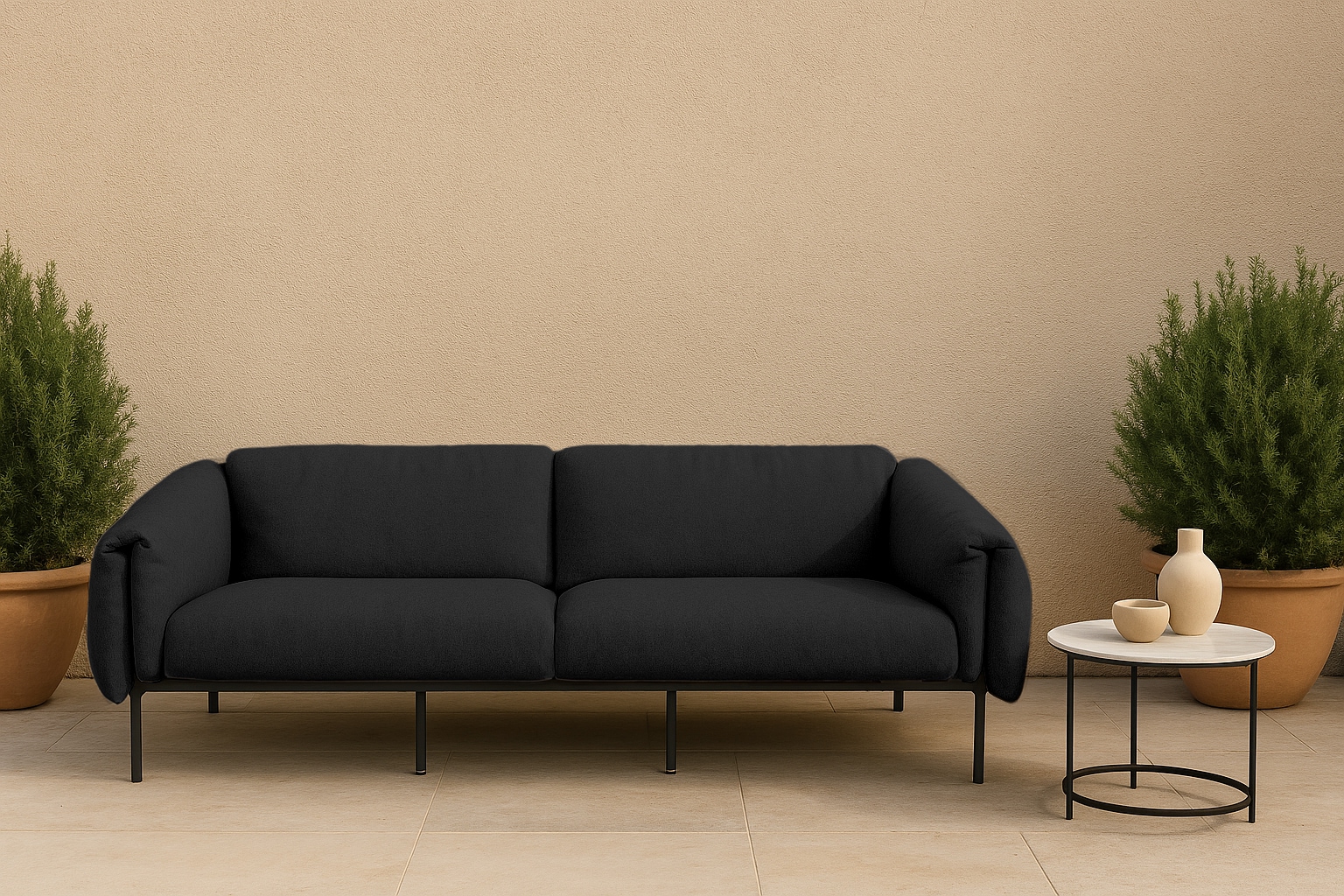 3-Sitzer HOME AFFAIRE, B:226cm H:73cm T:96cm, schwarz, 100% Polip, Sofas, "Lumi", Outdoor Gartensofa, wetterfeste Materialien, Breite 228 cm