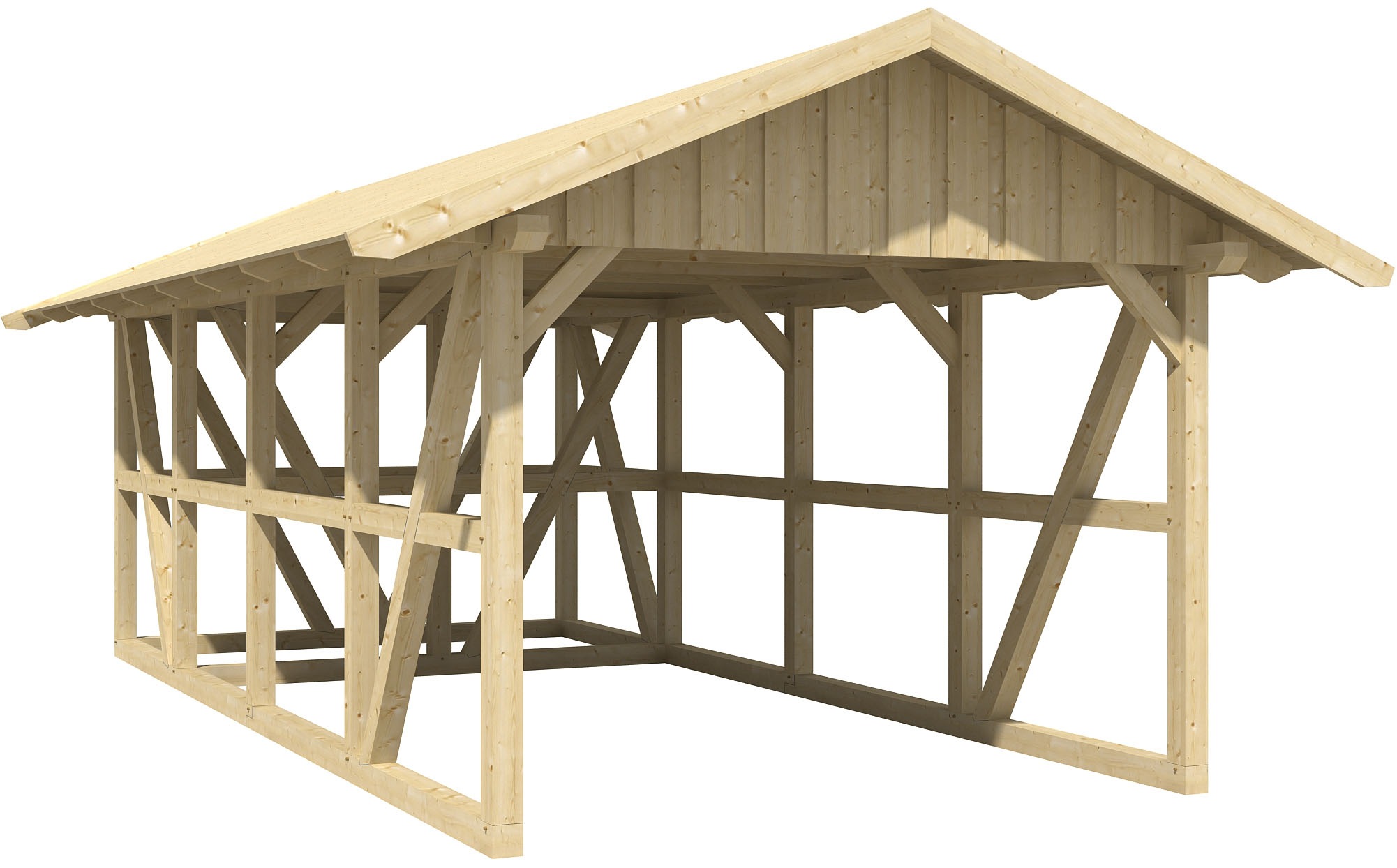 Skanholz Einzelcarport "Schwarzwald", KVH-Fichte, 300 cm, Natur, mit Abstellraum, mit Dachschalung