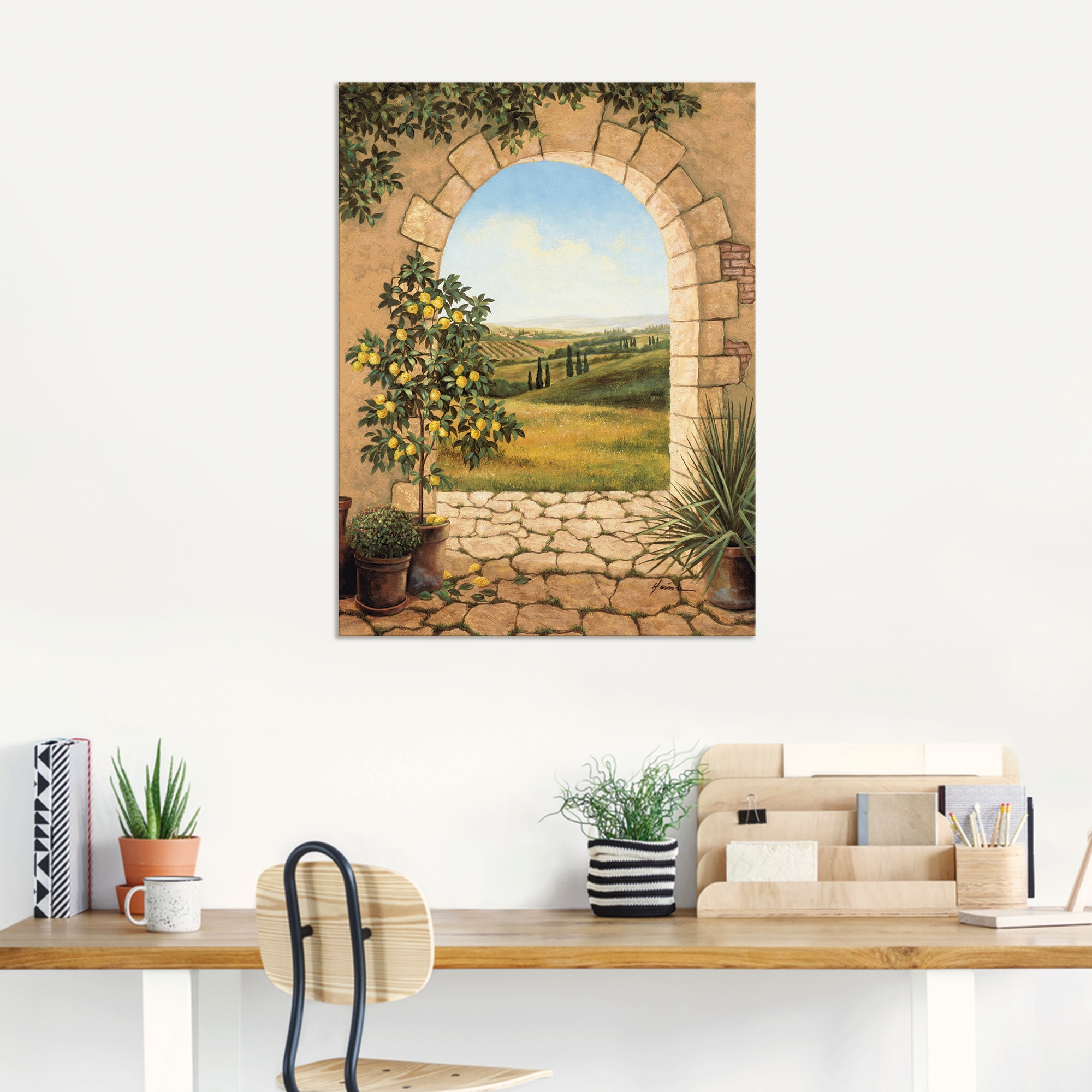 Artland Wandbild »Zitronenbaum vorm Torbogen«, Fensterblick, (1 St.), als Alubild, Outdoorbild, Leinwandbild, Poster, Wandaufkleber