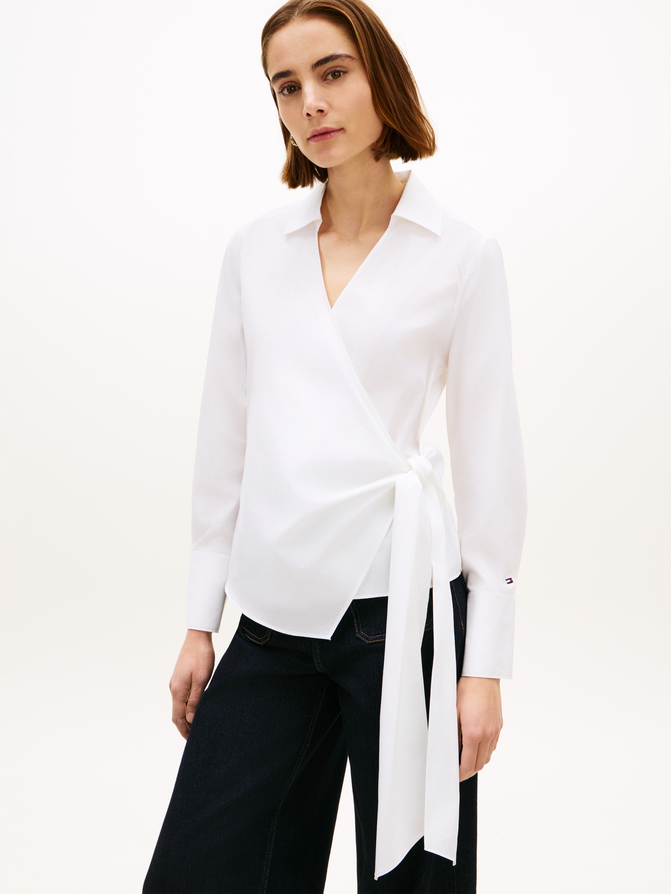 Tommy Hilfiger Langarmbluse "POPLIN KNOT BLOUSE WITH LS" mit Wickeloptik günstig online kaufen
