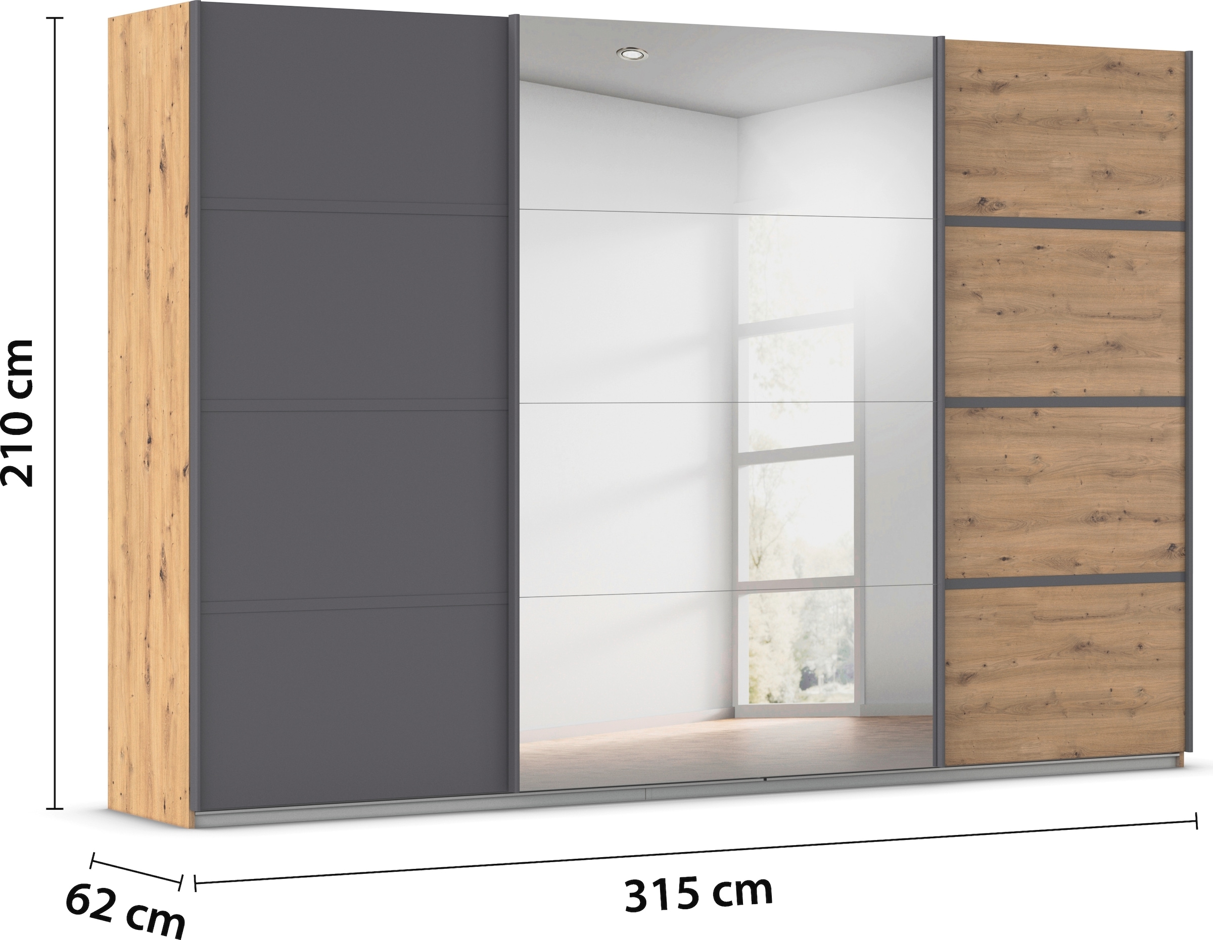 rauch Kleiderschrank »Schwebetürenschrank OTTO´s Choice Garderobe Schrank TOP ANGEBOT Avola«, (in 3 verschiedenen Ausstattungen BASIC/CLASSIC/PREMIUM inkl. Spiegel), mit eleganten Zierleisten in Chrom, Schwarz oder Weiß MADE IN GERMANY