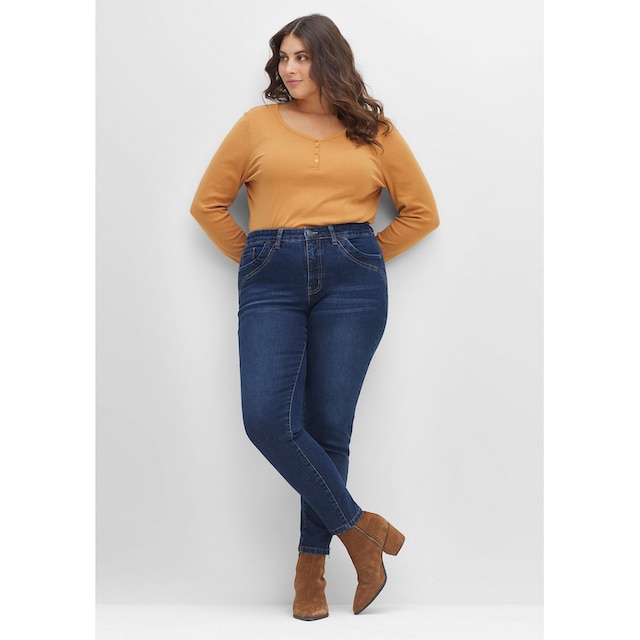 Sheego Stretch-Jeans »Große Größen«, mit Zippern am Saumabschluss online  kaufen | BAUR | Stretchjeans