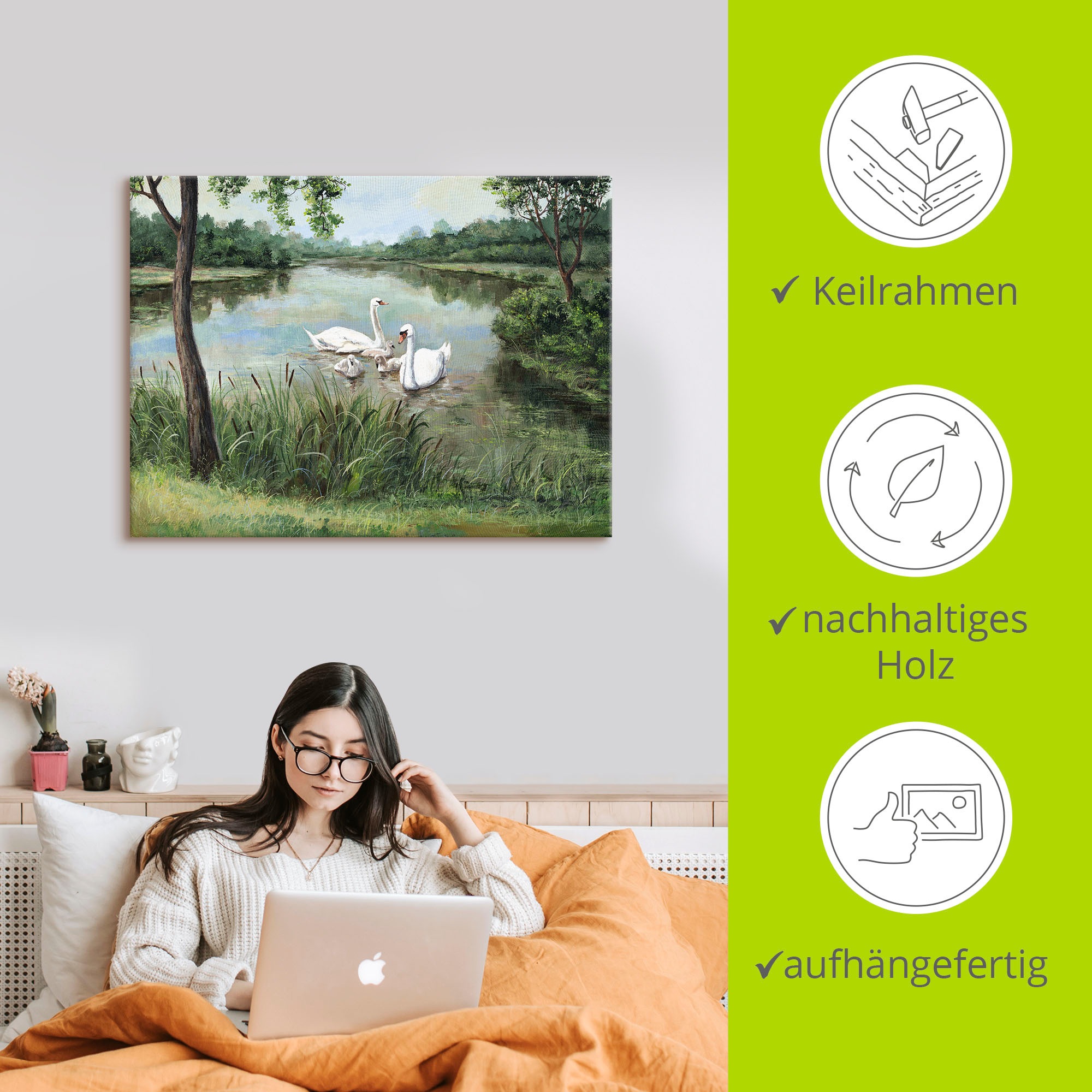 Artland Wandbild »Schwäne«, Vögel, (1 St.), als Alubild, Outdoorbild, Leinwandbild, Poster in verschied. Größen