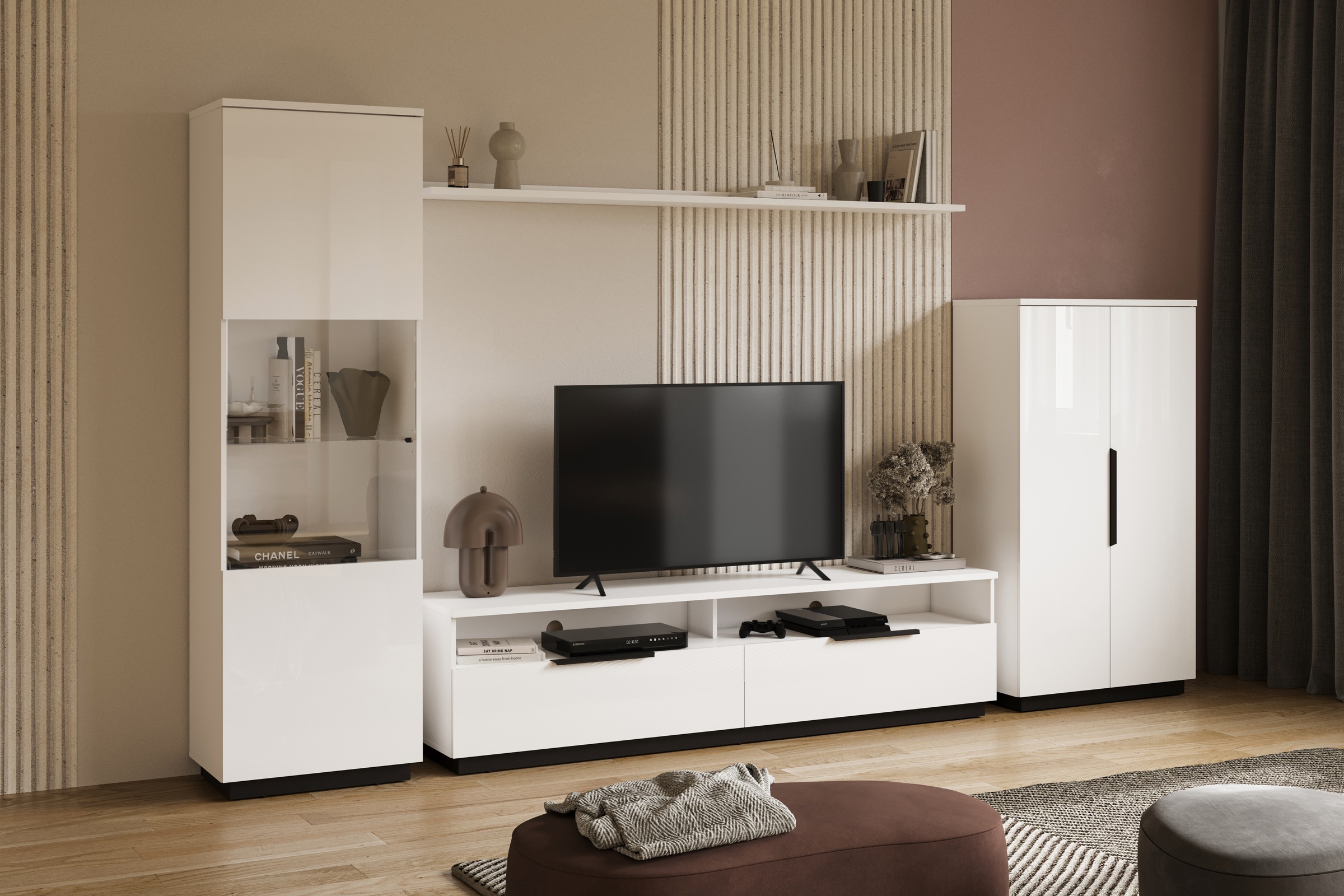 Home affaire Highboard »Tuluza, Breite 80 cm, moderne Hochkommode mit geräumiger Stauraum« Hochschrank viel Stauraum, Einlegeböden verstellbar, Hochglanzfront