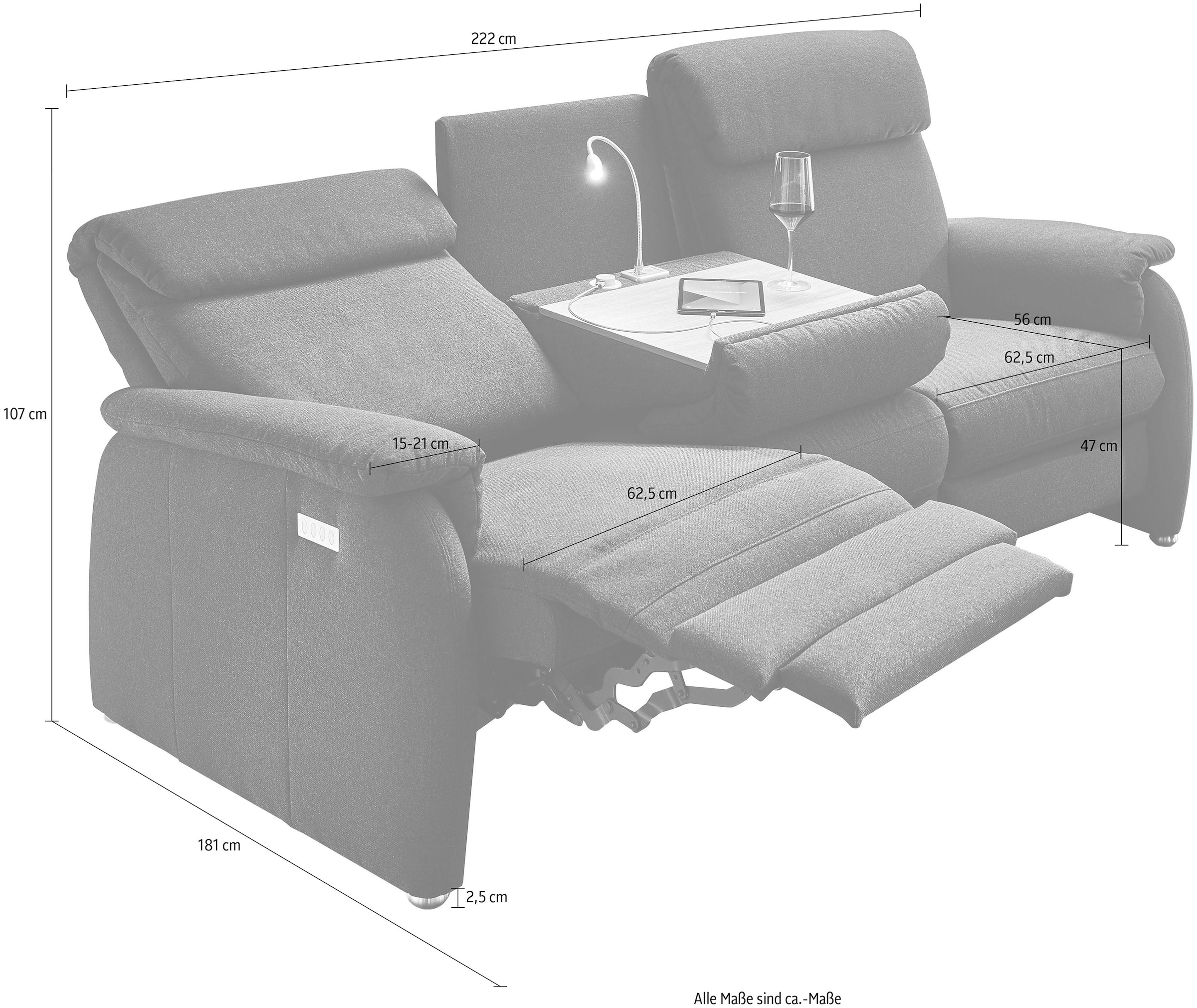 Home affaire Sofa »Turin«, mit motorischer Relaxfunktion, Tisch, Leuchte + USB-Ladestation