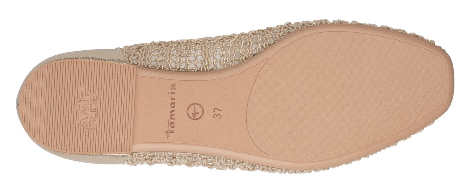 Tamaris Riemchenballerina, Blockabsatz, Halbschuh, Frühlingsschuh in modischer Häkeloptik