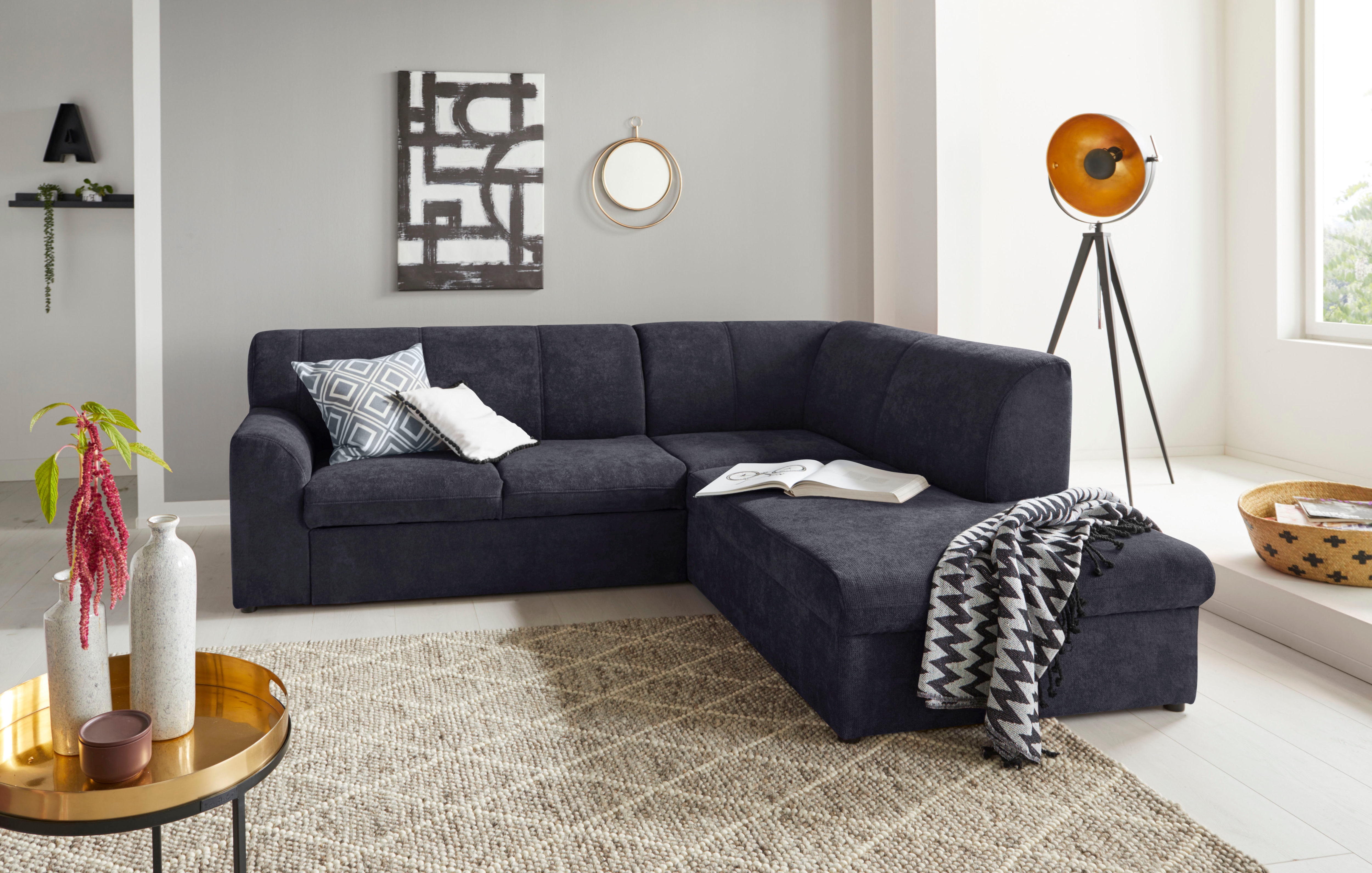 DOMO collection "Topper zeitlos elegant, kompakte StellmaßeL-Form" mit Ottomane, wahlweise mit Schlaffunktion