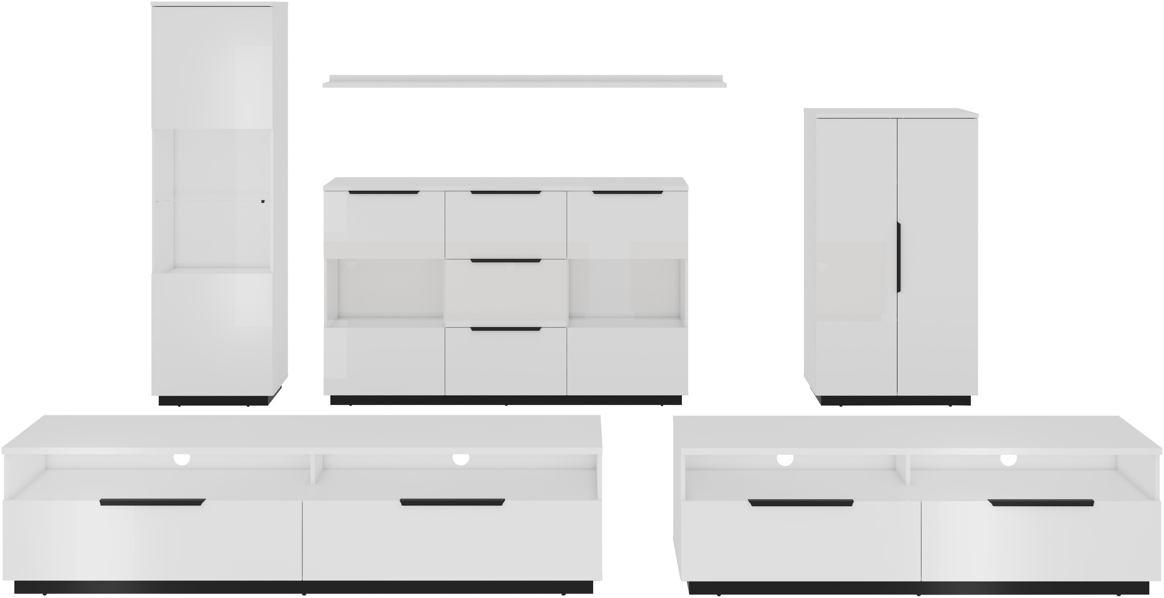 Home affaire Highboard »Tuluza, Breite 180 cm, moderne Hochkommode mit geräumiger Stauraum« Hochkommode mit 3 Schubladen, 6 Fächern, Glastüren, Hochglanzfront