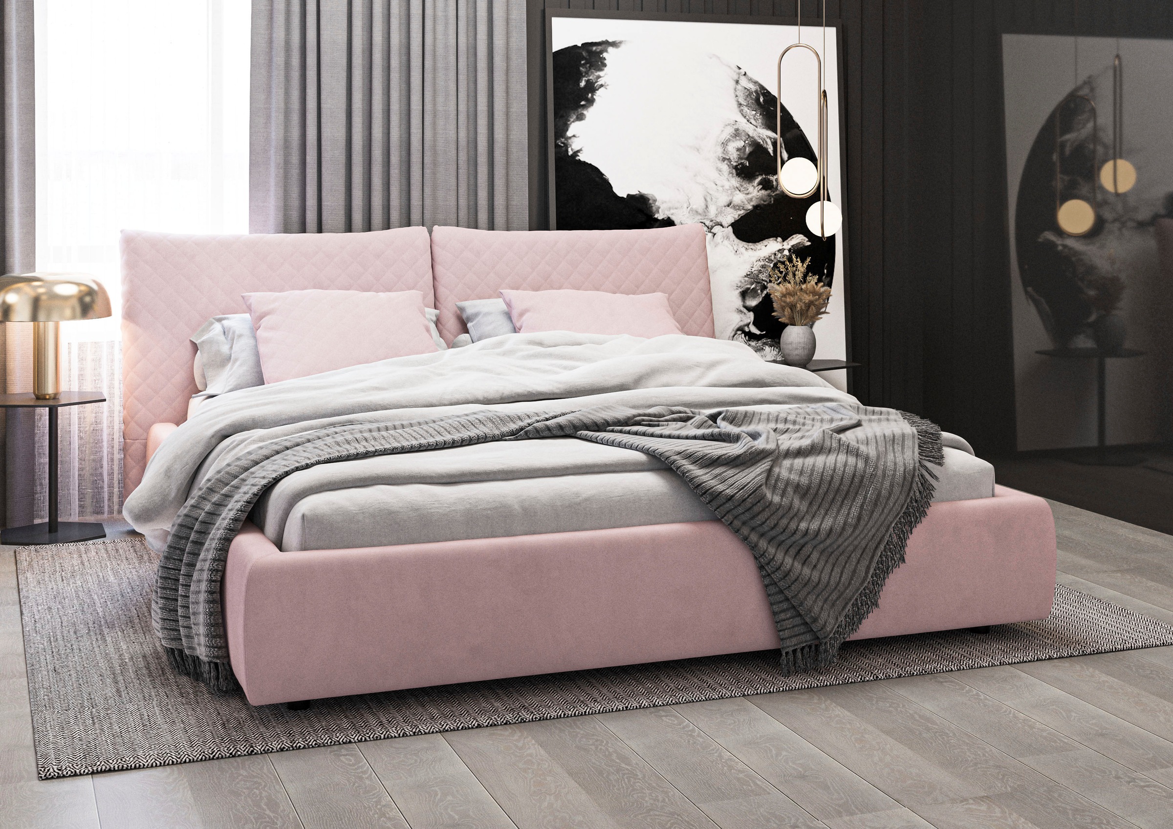 Leonique Polsterbett »Manaurie«, Kopfteil in Stepp-Optik, incl. 2 Zierkissen, belastbar bis 280kg, auch in Überlänge 220cm