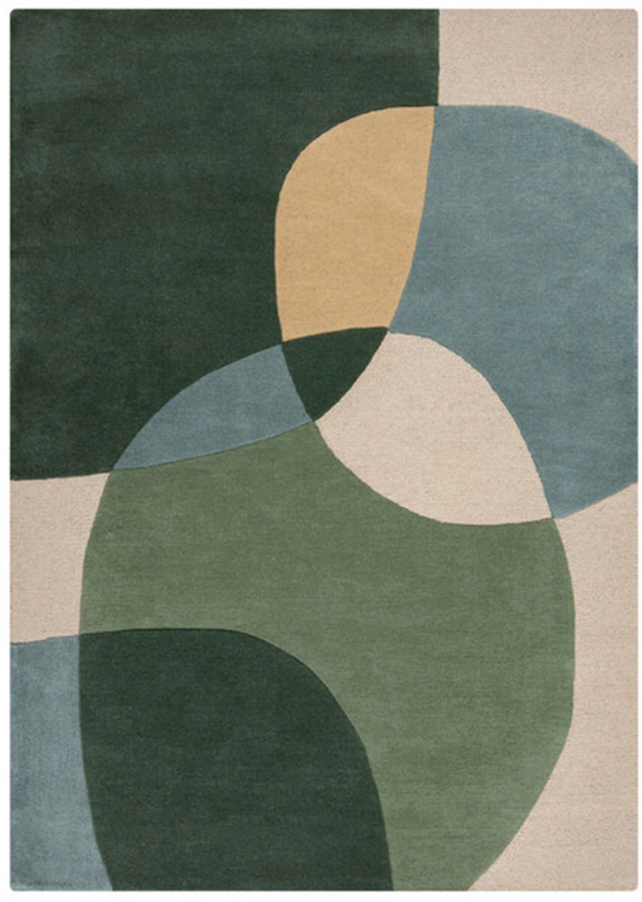 Wollteppich FLAIR RUGS "Glow, gemustert & modern", grün, B:160cm H:8mm L:230cm, Wolle, Teppiche, fußbodenheizungsgeeignet, mit Hoch-Tief-Effekt