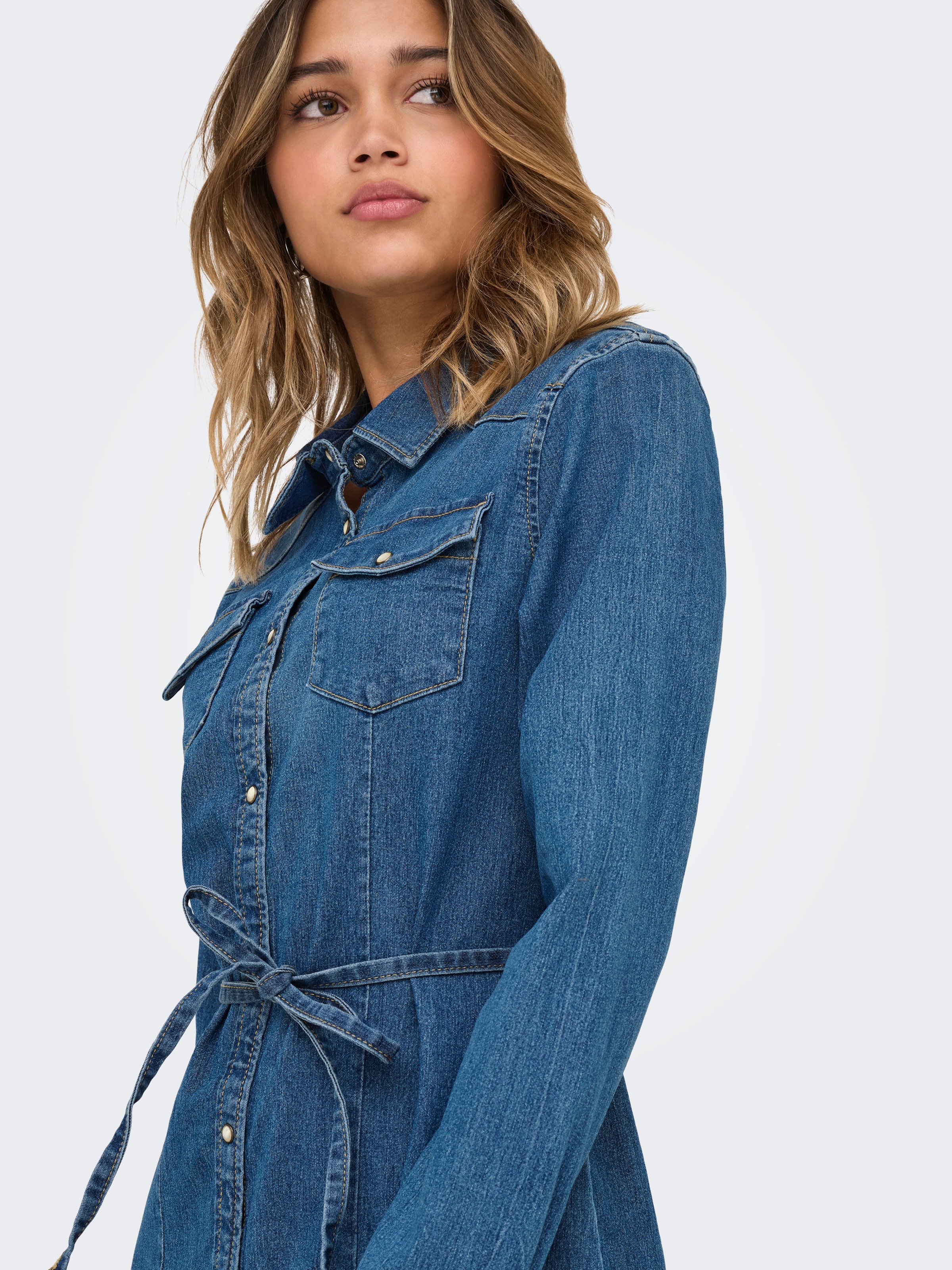 ONLY Jeanskleid "ONLSASIA L/S STRETCH DNM DRESS AKM" Brusttaschen günstig online kaufen