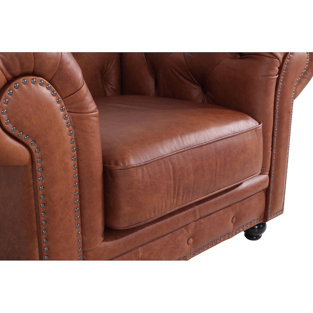 Max Winzer® Chesterfield-Sessel »Old England«, Ledersessel mit Knopfheftung & Ziernägeln