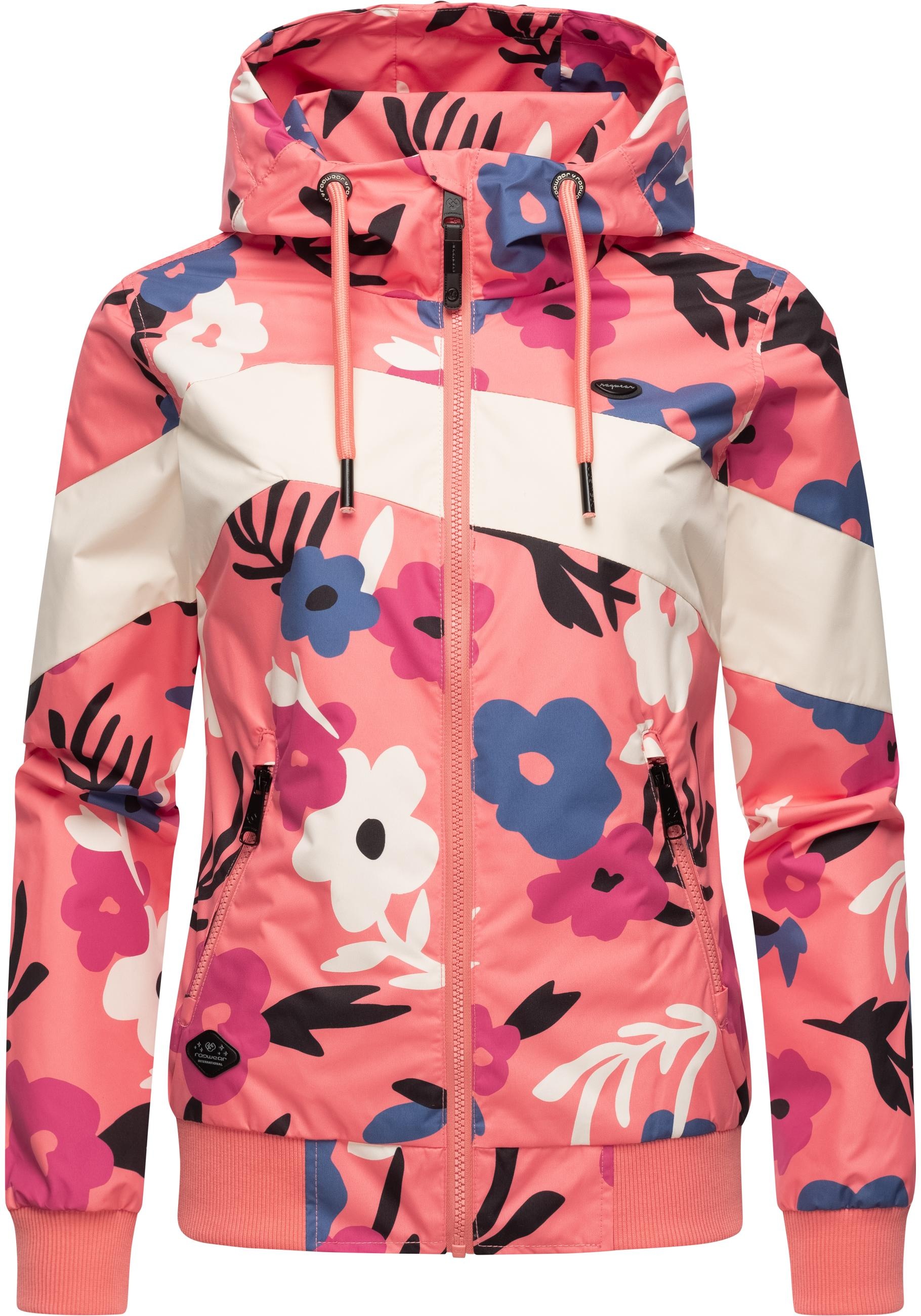 Ragwear Outdoorjacke "Nuggie Block Flower", mit Kapuze, modische Damen Freizeitjacke mit floralem Print