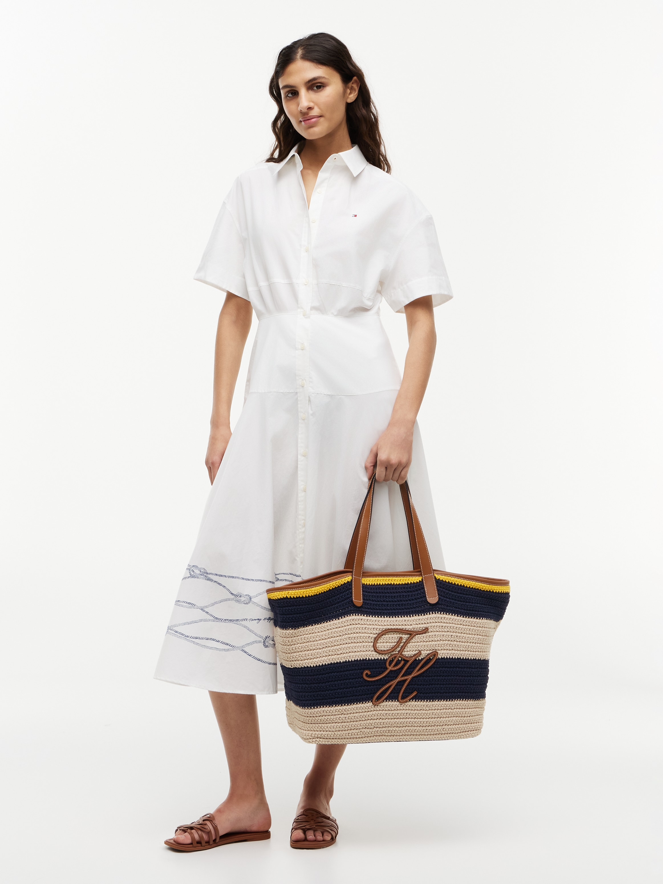 Tommy Hilfiger Tragetasche »TH NAUTICAL TOTE CROCHET STR« Damen Strandtasche mit Streifen und Logoschriftzug