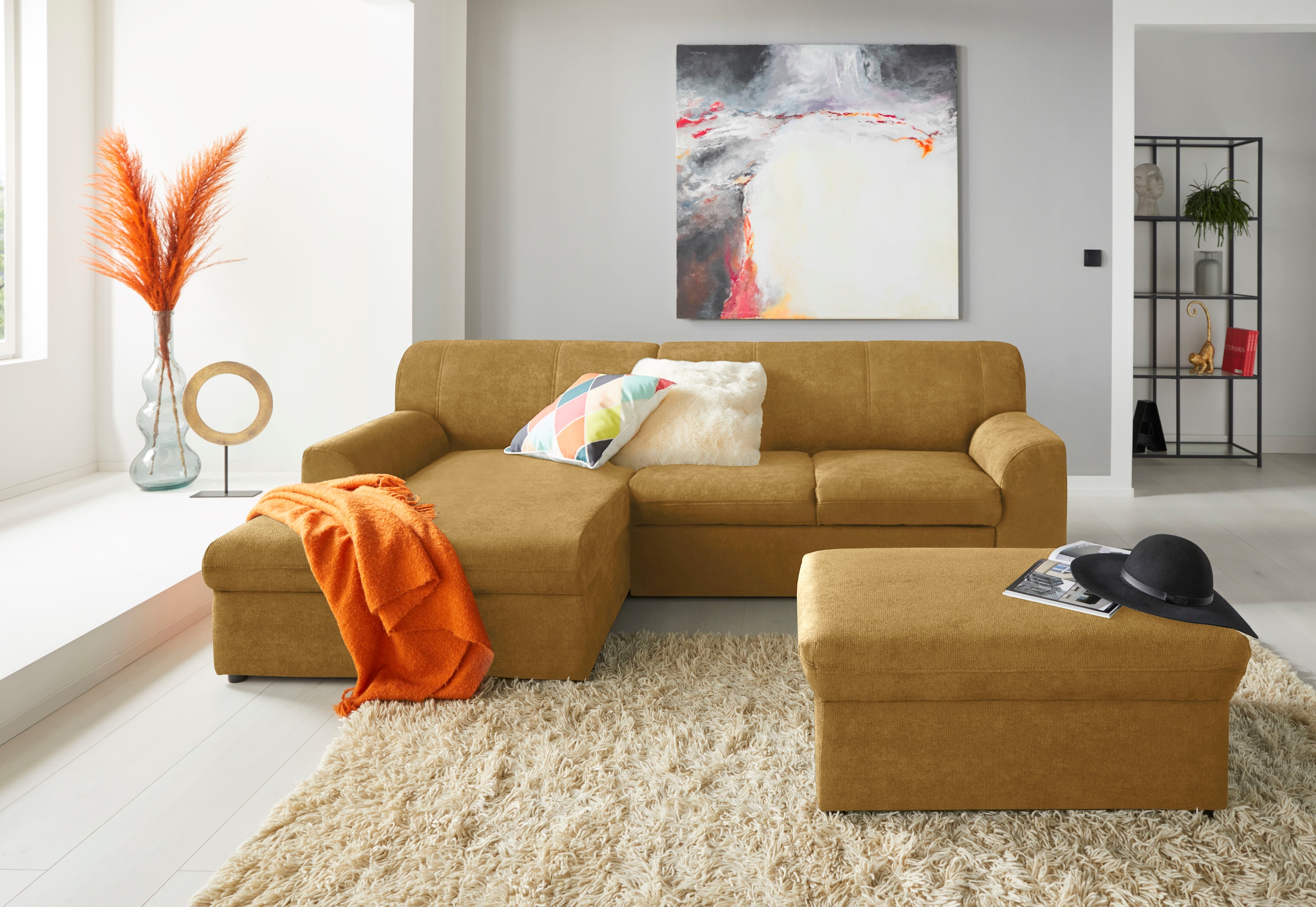 DOMO collection Ecksofa »Topper, elegant und zeitlos, kompaktes Stellmaß 245/155cm, L-Form«, mit Recamiere, wahlweise mit Schlaffunktion