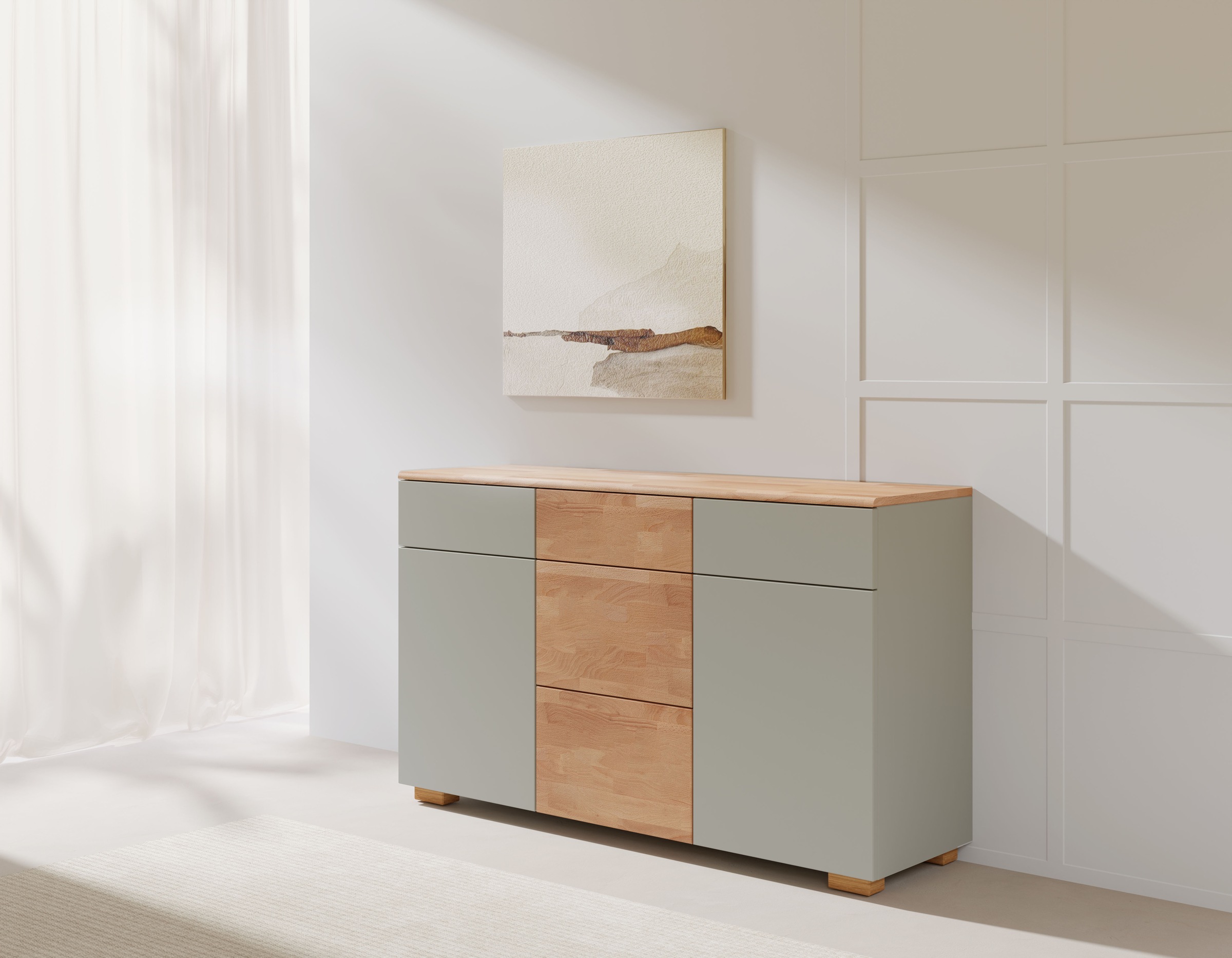 Home affaire Sideboard »Citra teilmassiv«, Breite 135cm,moderne grifflose Optik mit push to open Funktion
