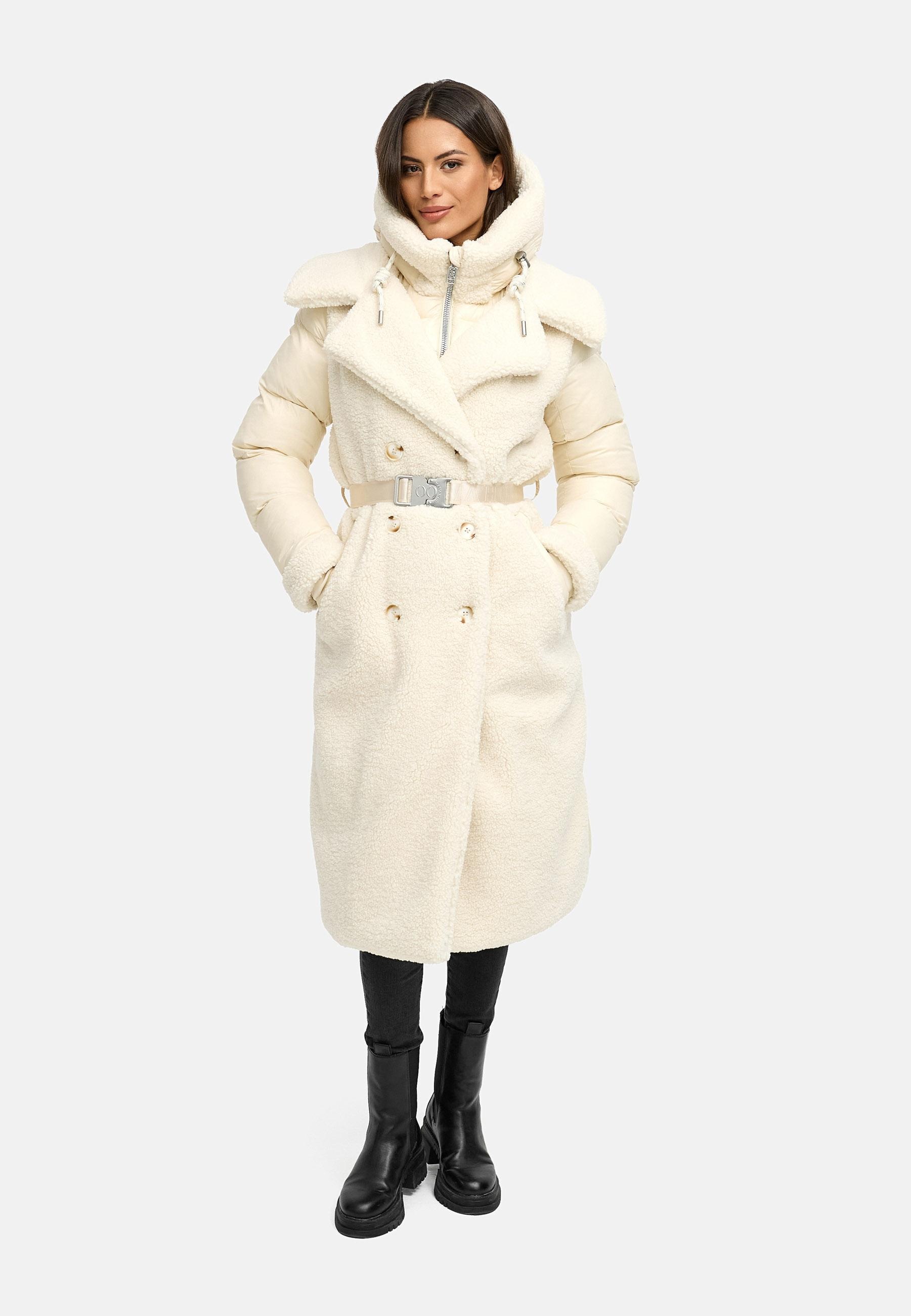 Navahoo Wintermantel »Kuscheltraum 14«, Modischer Damen Plüschmantel aus angesagtem Materialmix