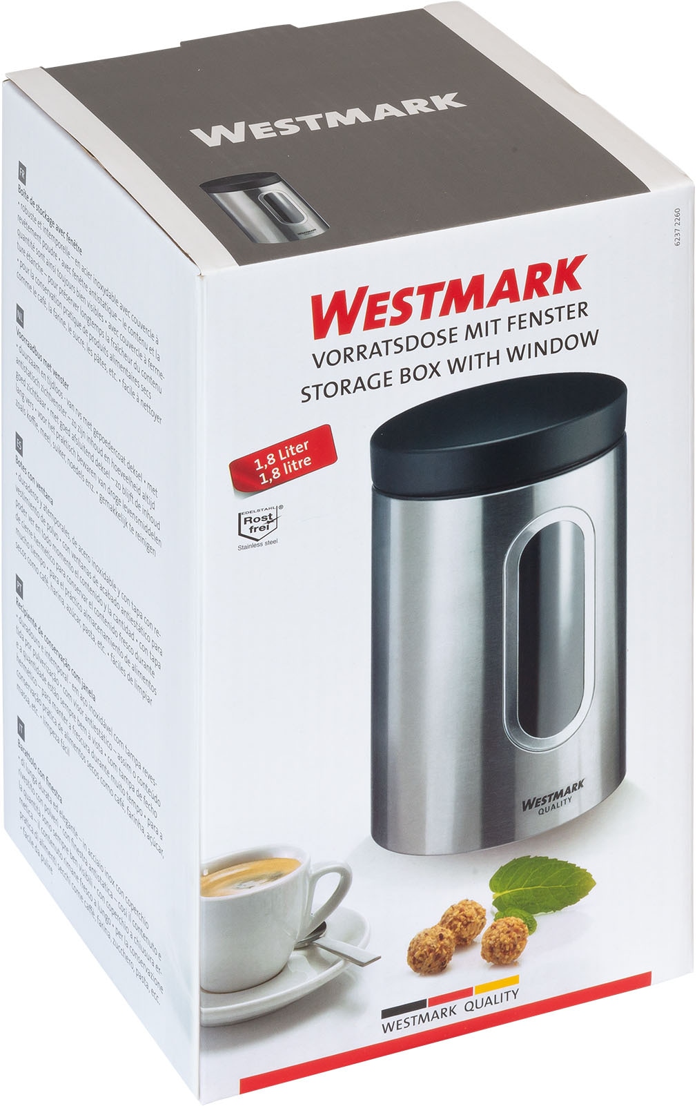 WESTMARK Vorratsdose »Vorratsdose mit Fenster 1800 ml«, (1 tlg.), Edelstahl Vorratsbehälter für Kaffee, Mehl, Zucker etc.
