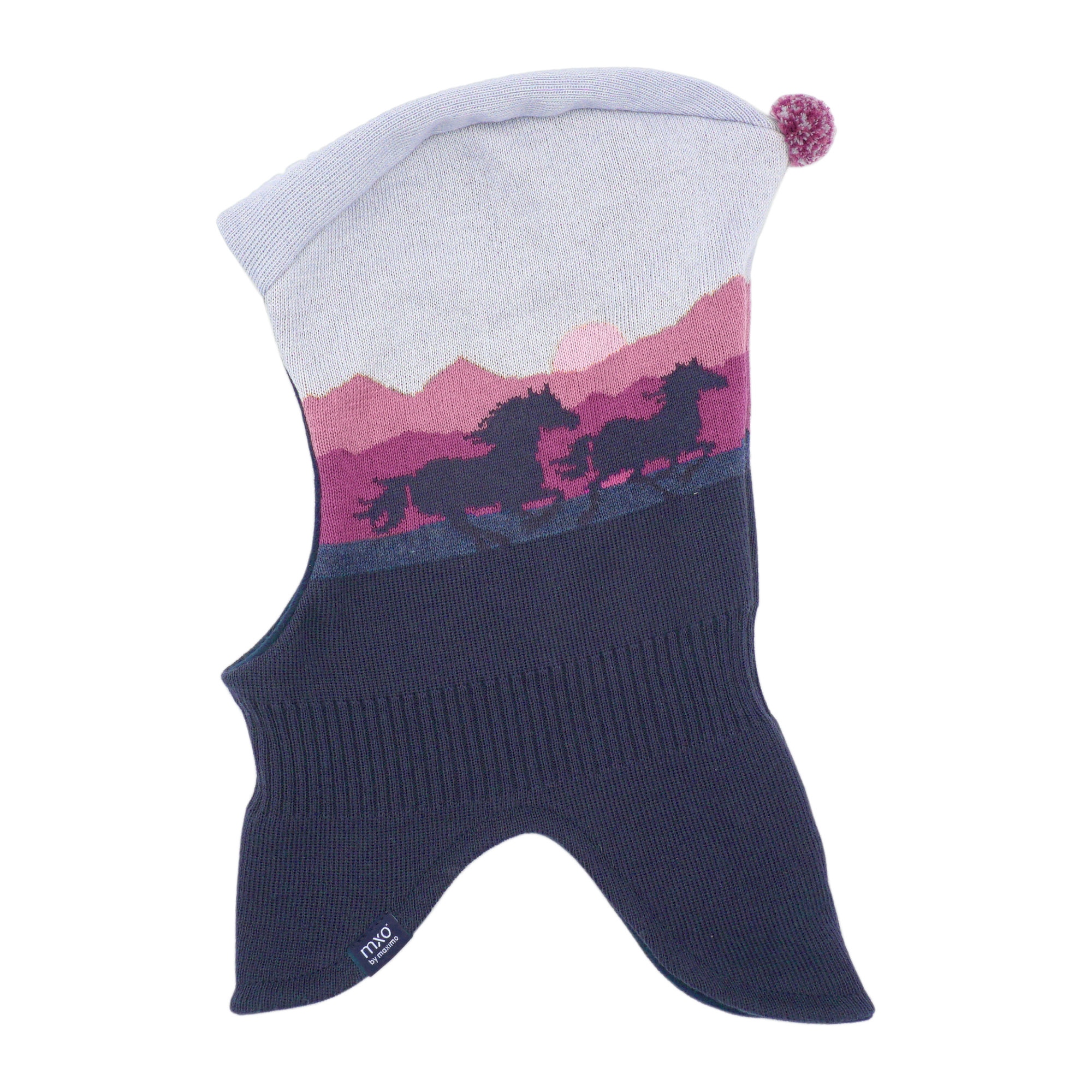 MAXIMO Mädchen Schlupfmütze, blau, Gr. 49, mehrfarbig, Strick, Baumwolle, Mützen, Baumwolle, gestrickt, gefüttert, mit Bommel