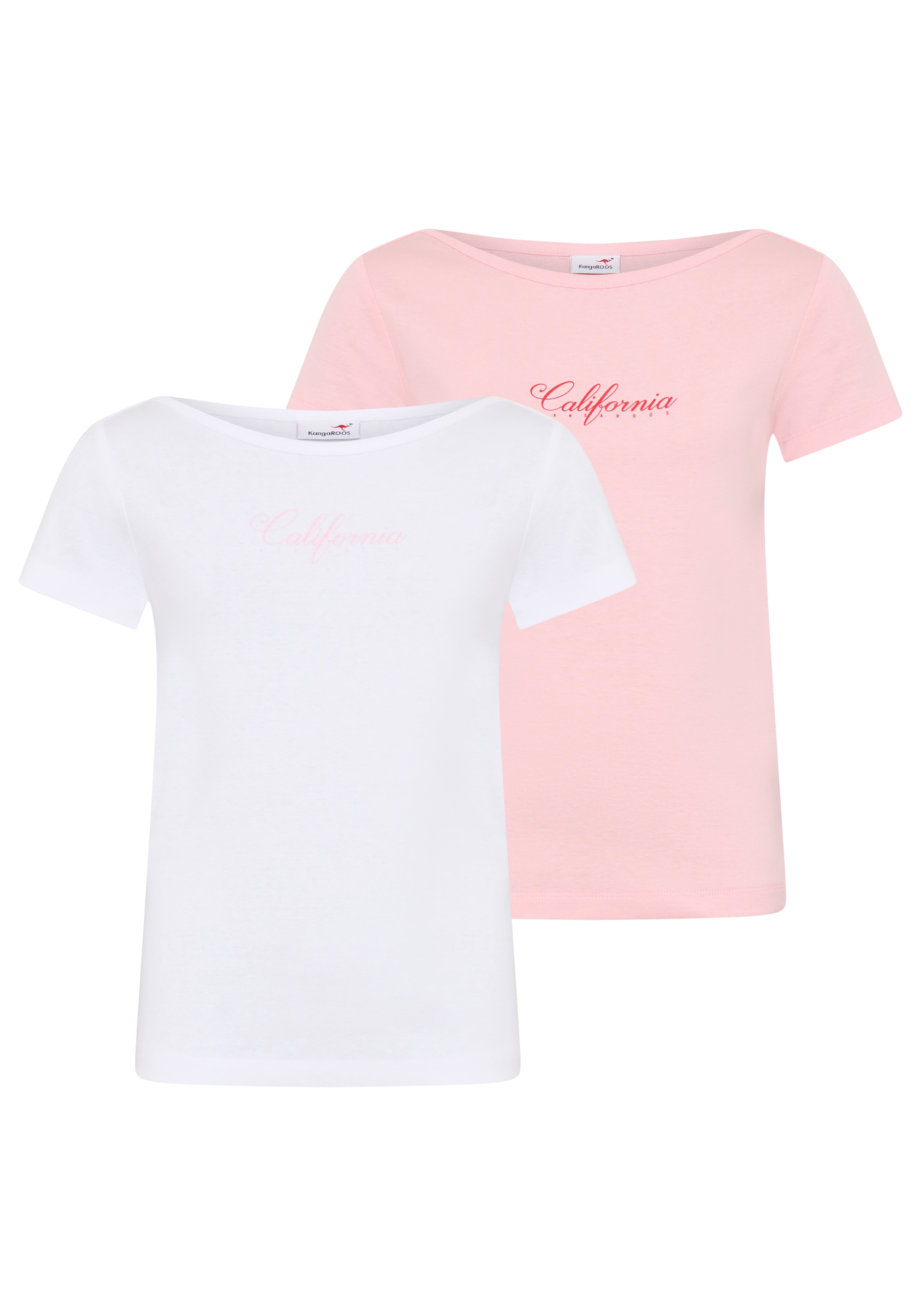 KangaROOS T-Shirt "2er Pack T-Shirts mit modischen Ausschnitt" Packung, 2, 2 tlg. Basic Schnitt, Kurzarm, U-Boot-Ausschnitt, aus Baumwolle