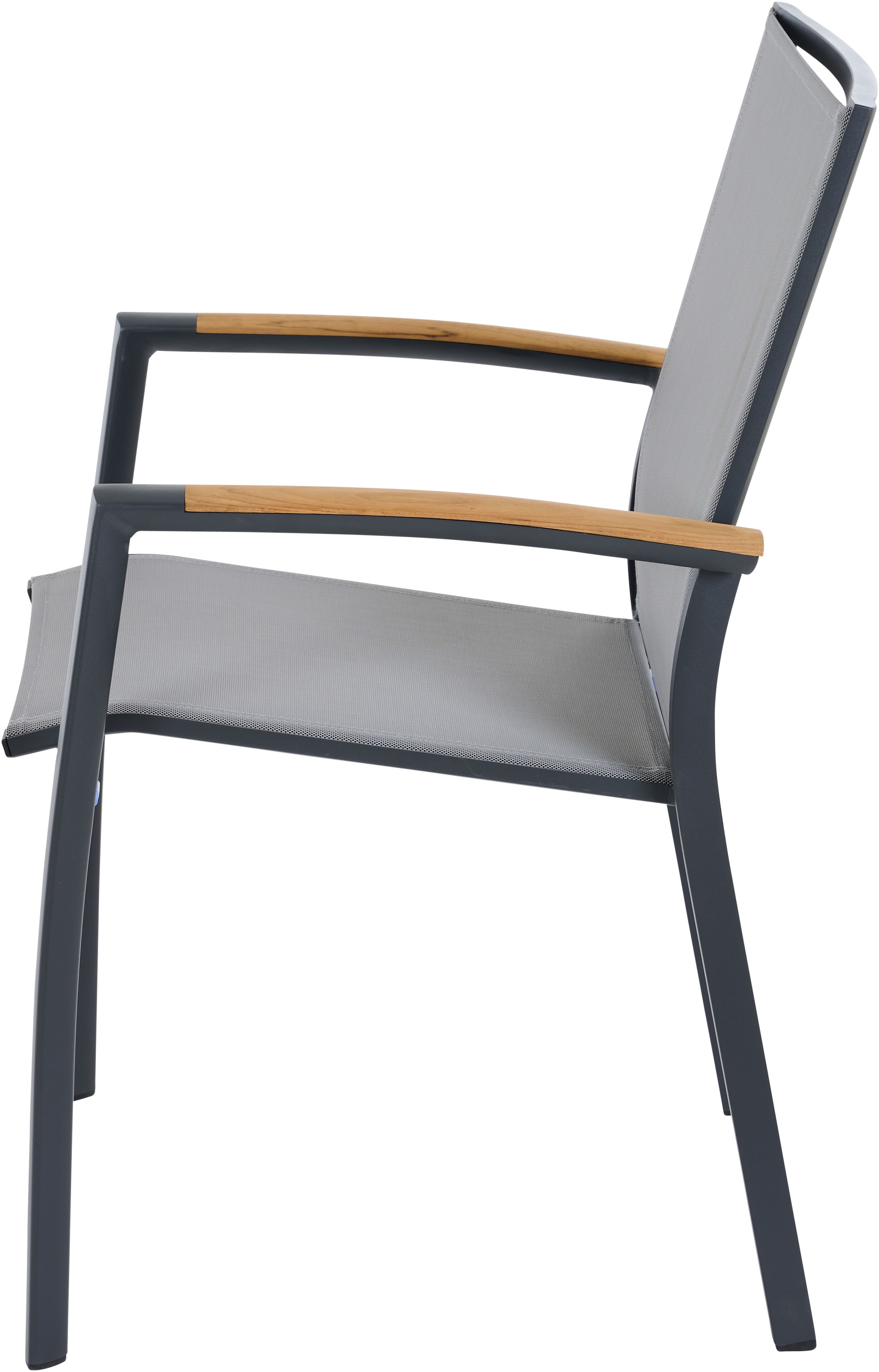 Siena Garden Gartensessel »VELIA Stapelsessel matt anthrazit« Gestell aus Aluminium, Armlehnen aus Teak FSC® 100%