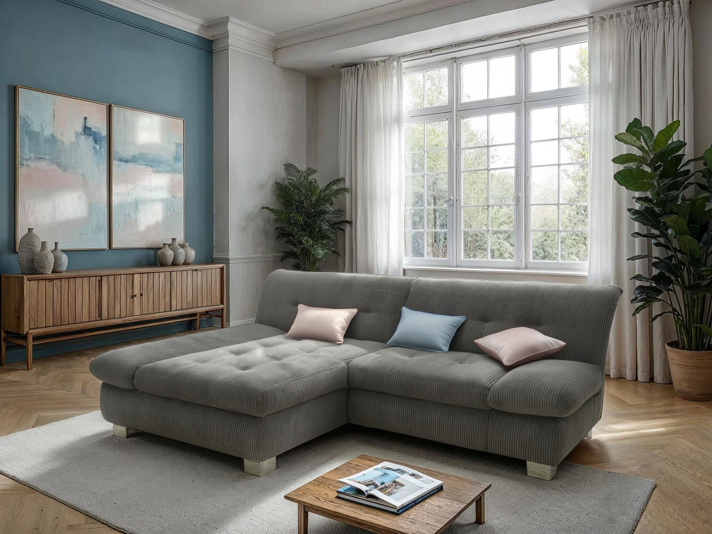 DOMO collection Ecksofa "100031 234x157 cm, kompakt, komfortabel & bequem, L-Form" whlw. mit Bettfunktion und Armteilverstellung