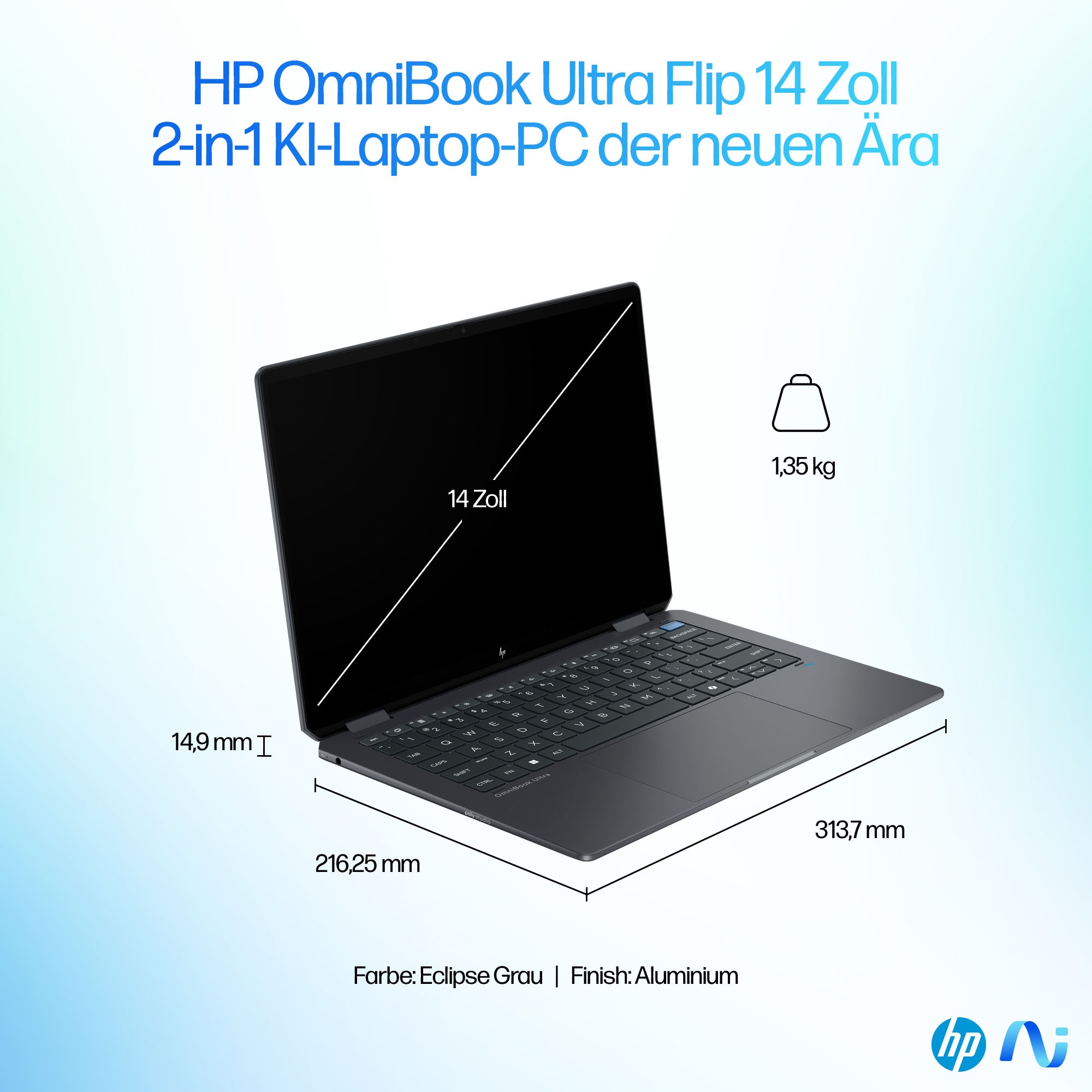 HP Convertible Notebook »HP OmniBook Flip 14-fh0079ng«, 35,6 cm, / 14 Zoll, Intel, Core Ultra 7, ARC, 2000 GB SSD