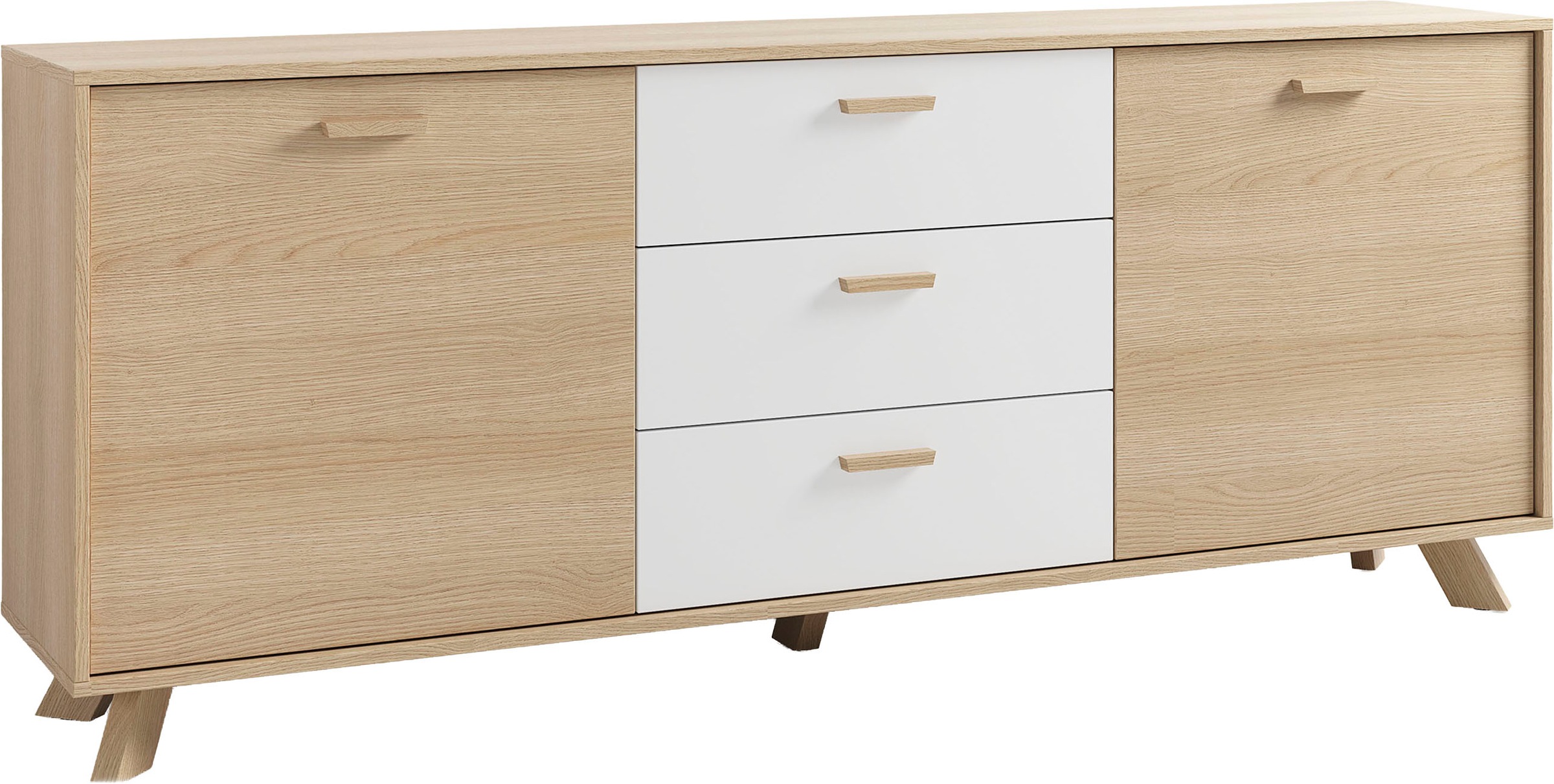 byLIVING Sideboard »Bastian« 1 Stk. tlg. mit massiven Holzfüßen und Griffen, natürlicher Eichenlook, 180cm