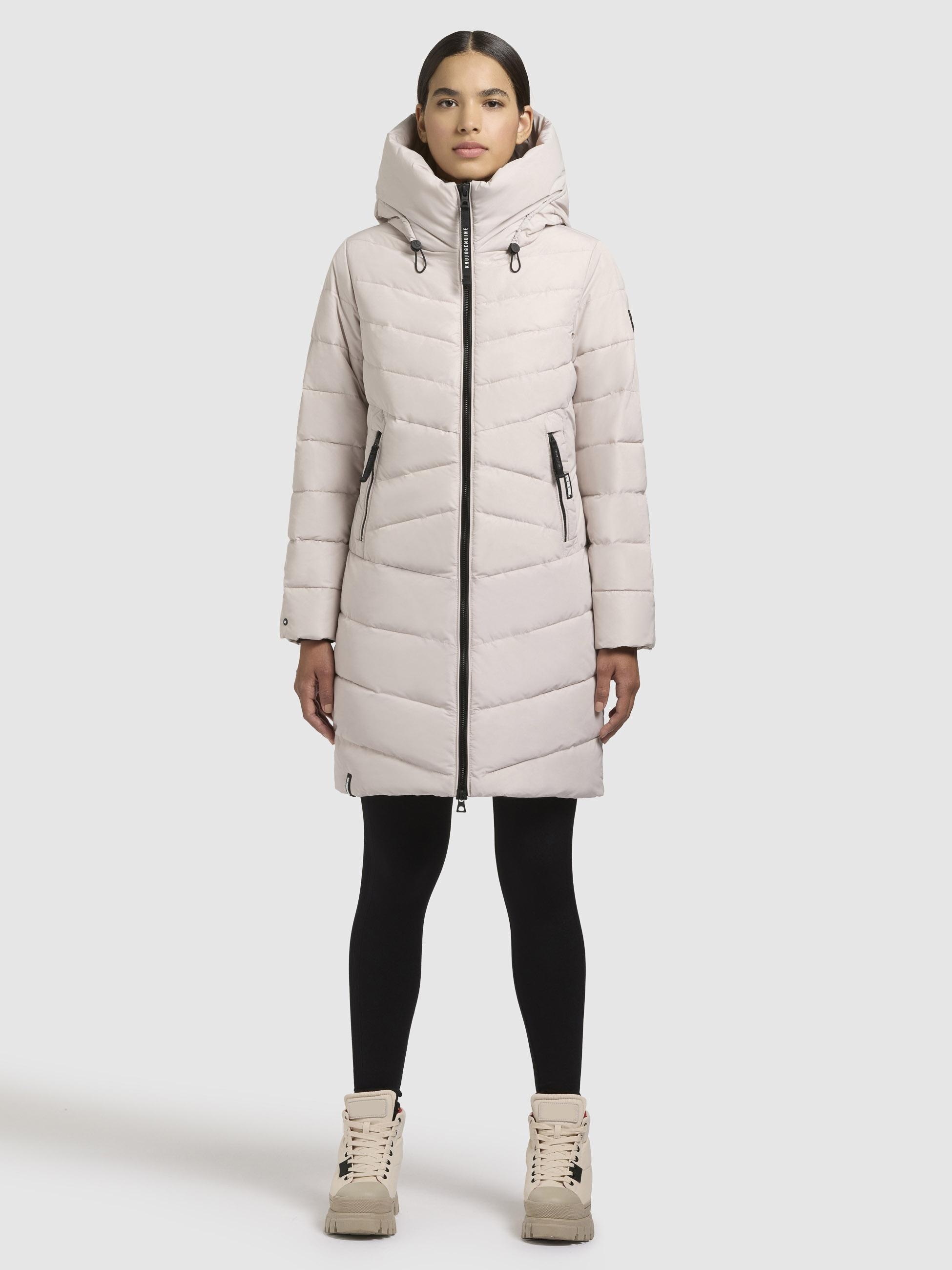 Steppmantel KHUJO "Pluz-YM", Damen, Gr. XL (42), beige (cream), Material: 100% Polyester, tailliert ca. Mitte Oberschenkel, hoch geschlossener Ausschnitt, eng Bündchen, Mäntel Steppmantel, Warmer gesteppter Damen Wintermantel mit Kapuze 3