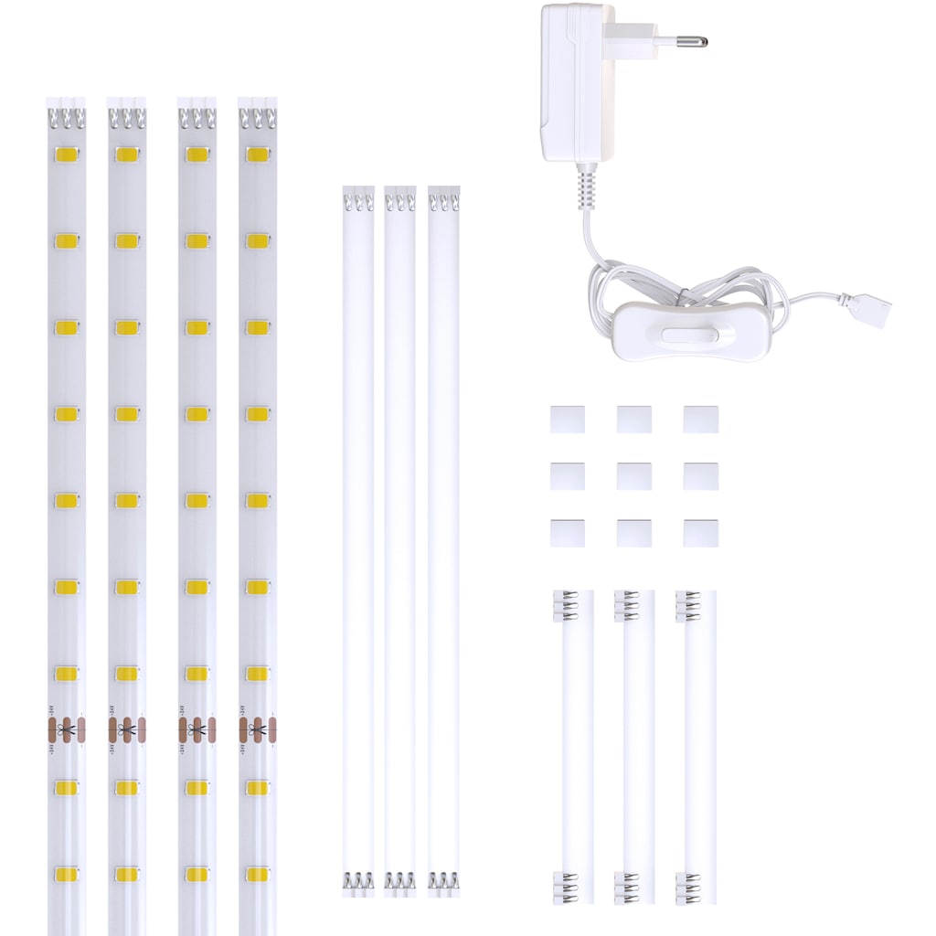 B.K.Licht LED Stripe, 2 Meter , 112 x LED, 12 Watt, 1.100lm, 4.000k, für den Innenbereich, inkl. Kabelhalter und Zuleitung mit Schalter