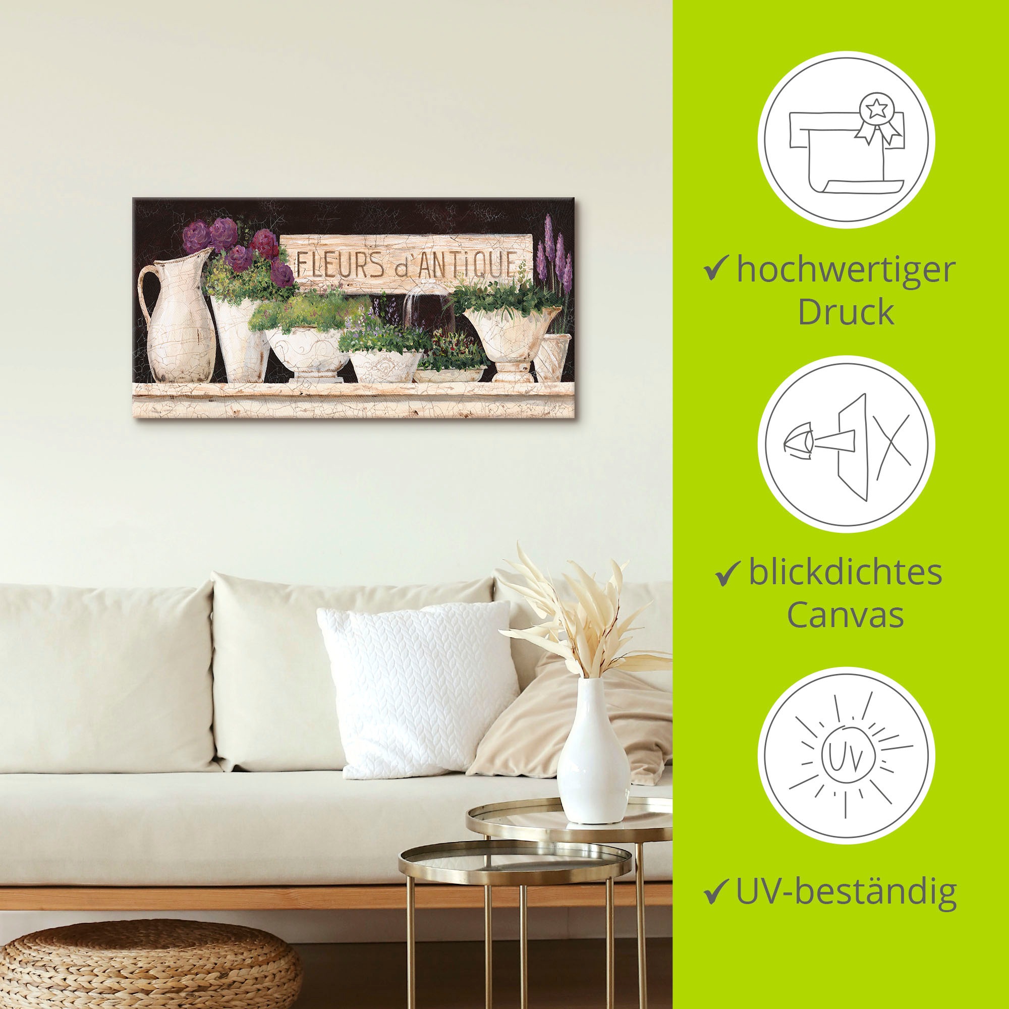 Artland Wandbild »Antike Blumen«, Vasen & Töpfe, (1 St.), als Alubild, Outdoorbild, Leinwandbild, Poster, Wandaufkleber