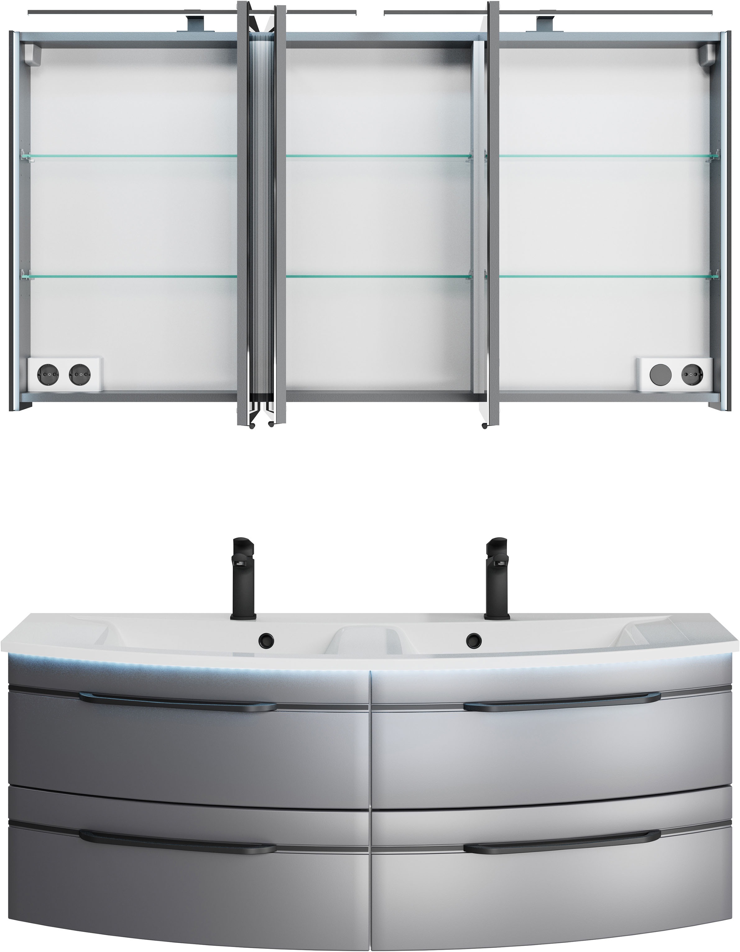 Thumbnail - Saphir Badmöbel-Set "Badezimmer-Set 133,2 cm breit, inkl. Türdämpfer, 3 Türen, 4 Schubladen" Set, 2 Stk. tlg.