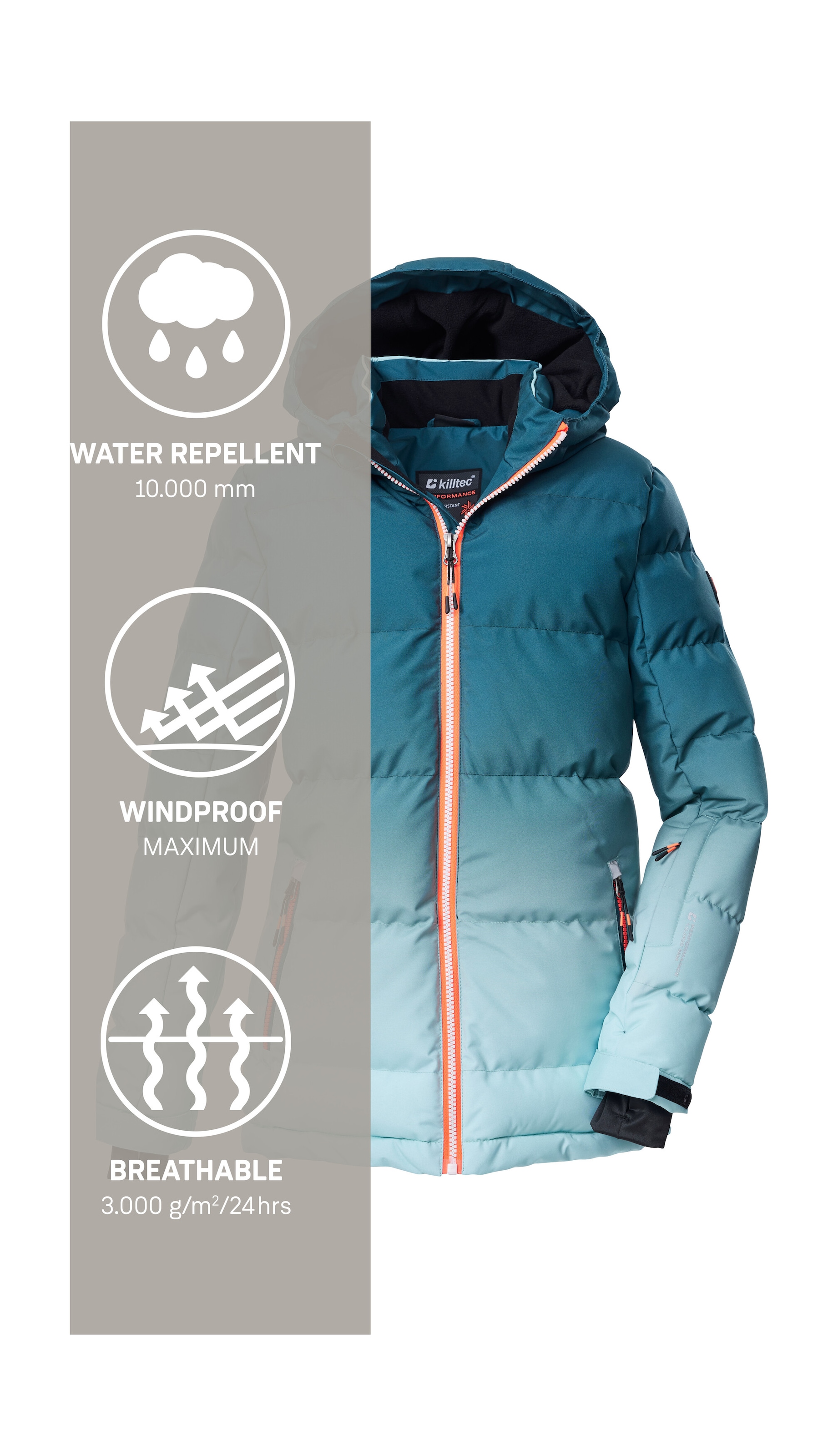 Killtec Skijacke »KSW 330 GRLS SKI QLTD JCKT«, Wasserabweisende Winterjacke, atmungsaktiv, verstellbare Kapuze
